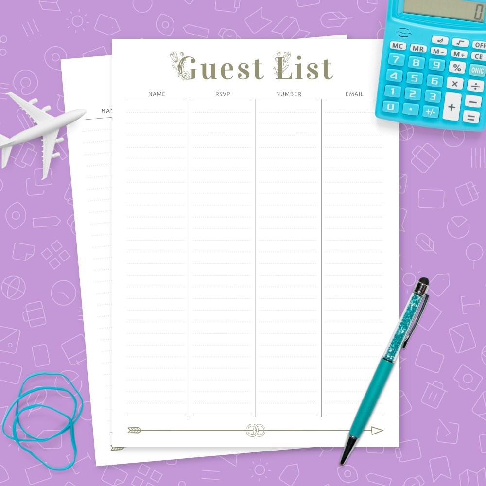 Download Printable Wedding Guest List - Amour Arrow Template