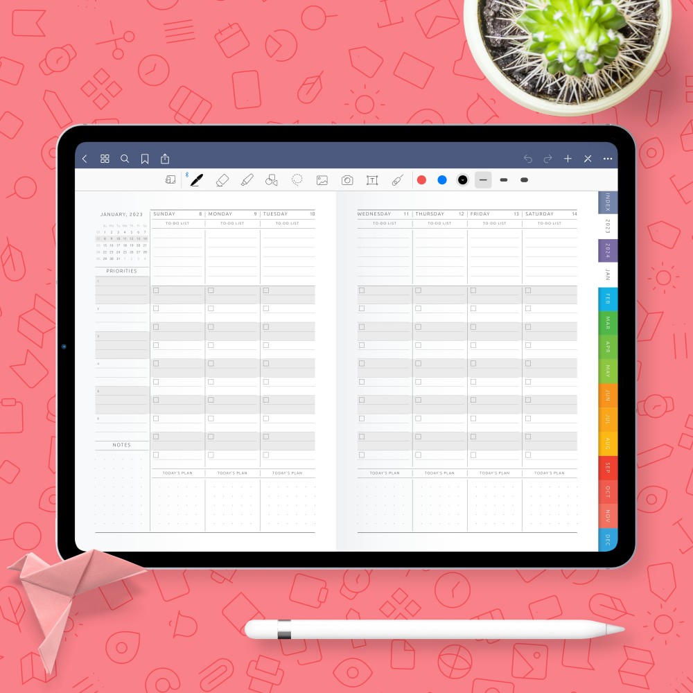 Download Weekly To-Do Noteshelf Planner Template for GoodNotes, Notability
