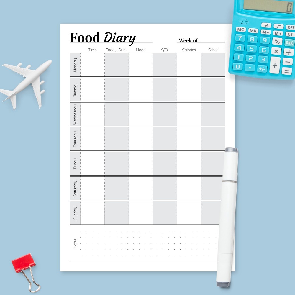 Download Printable Weekly Food Diary Template