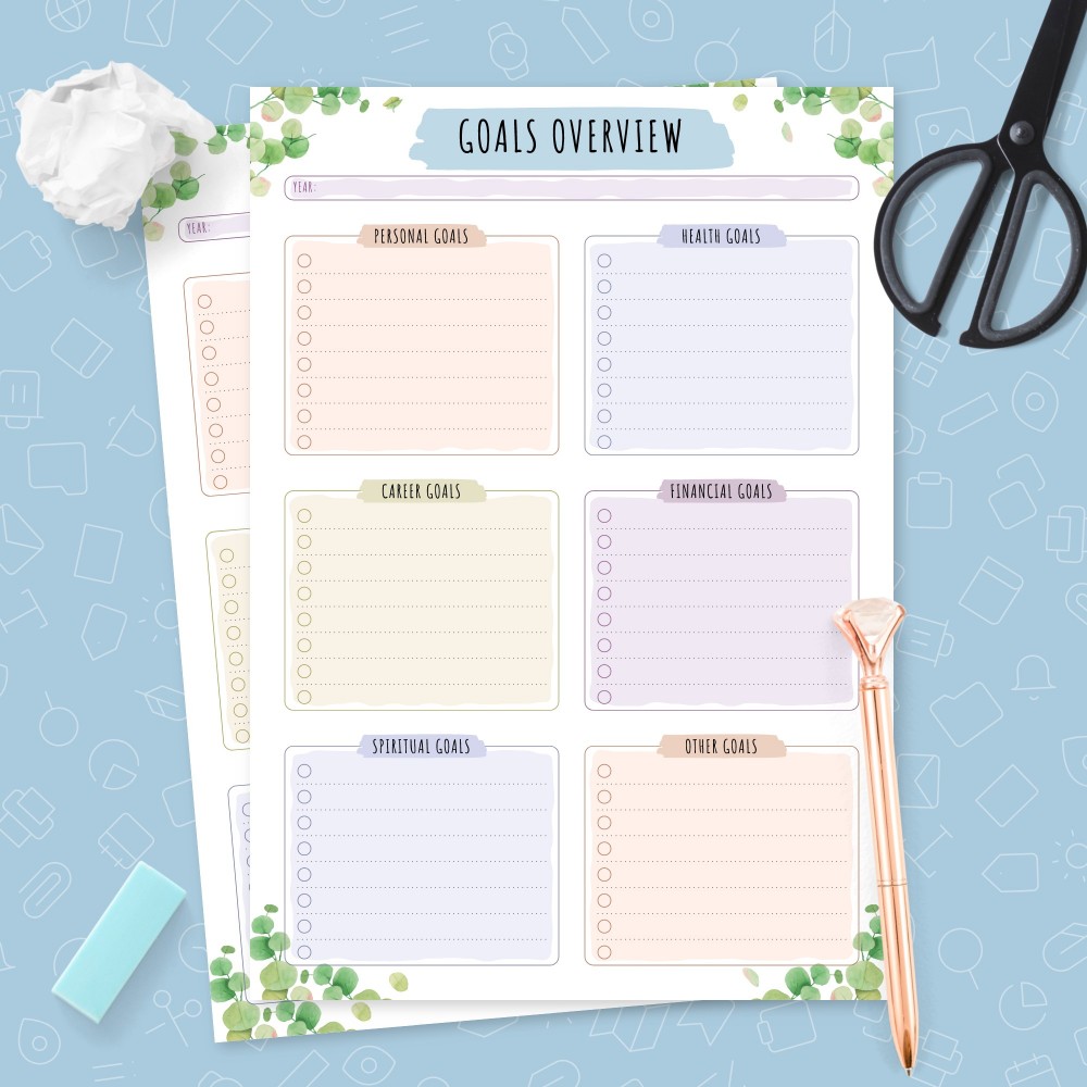Download Printable Yearly Goals Overview - Botanical Design Template