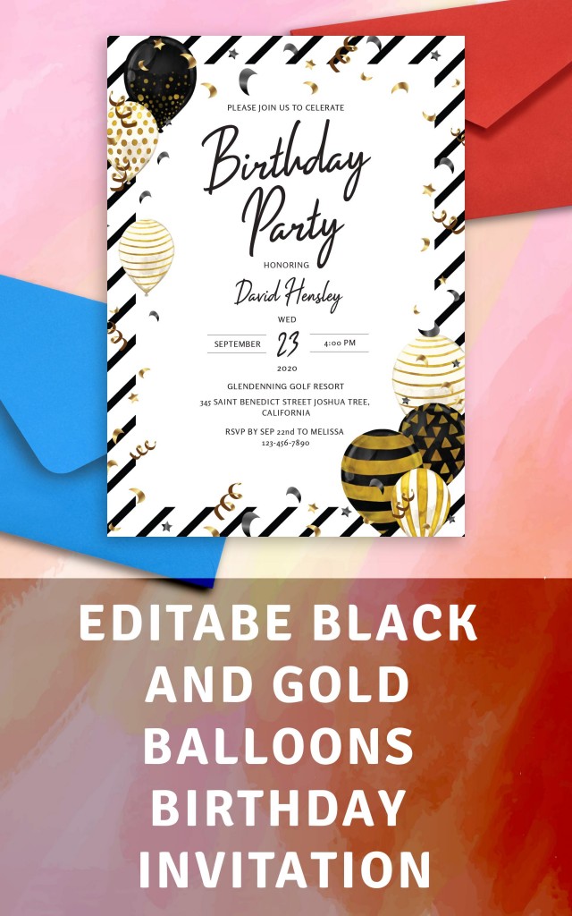 Black And Gold Balloons Birthday Invitation Template Online Maker