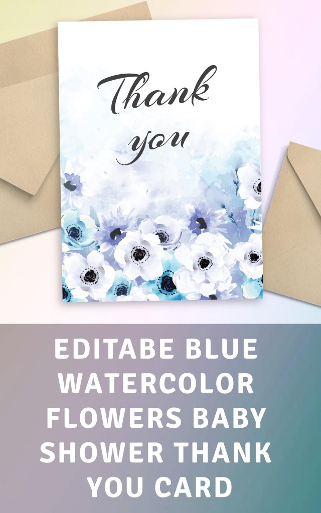 Get Blue Watercolor Flowers Thank You Card