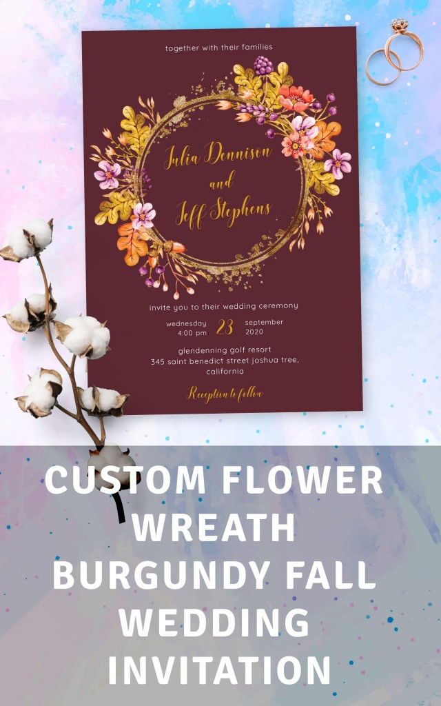 Get Flower Wreath Burgundy Fall Wedding Invitation