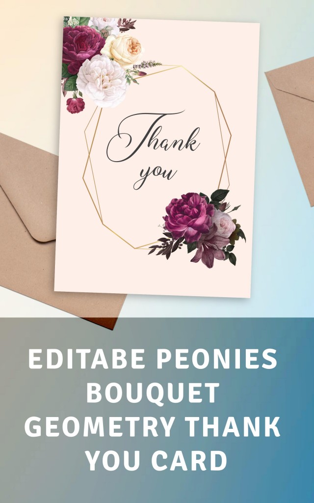 Get Peonies Bouquet Geometry Thank You Card