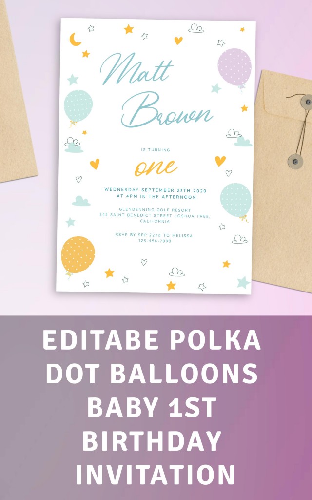 Get Polka Dot Balloons Baby 1st Birthday Invitation