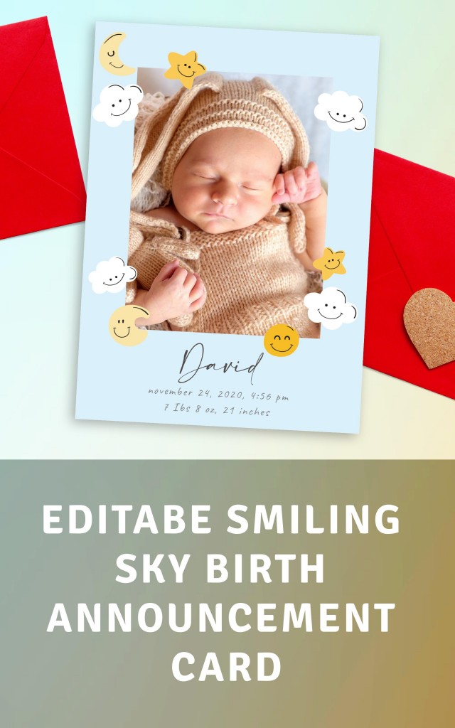 Get Smiling Sky Birth Announcement Card