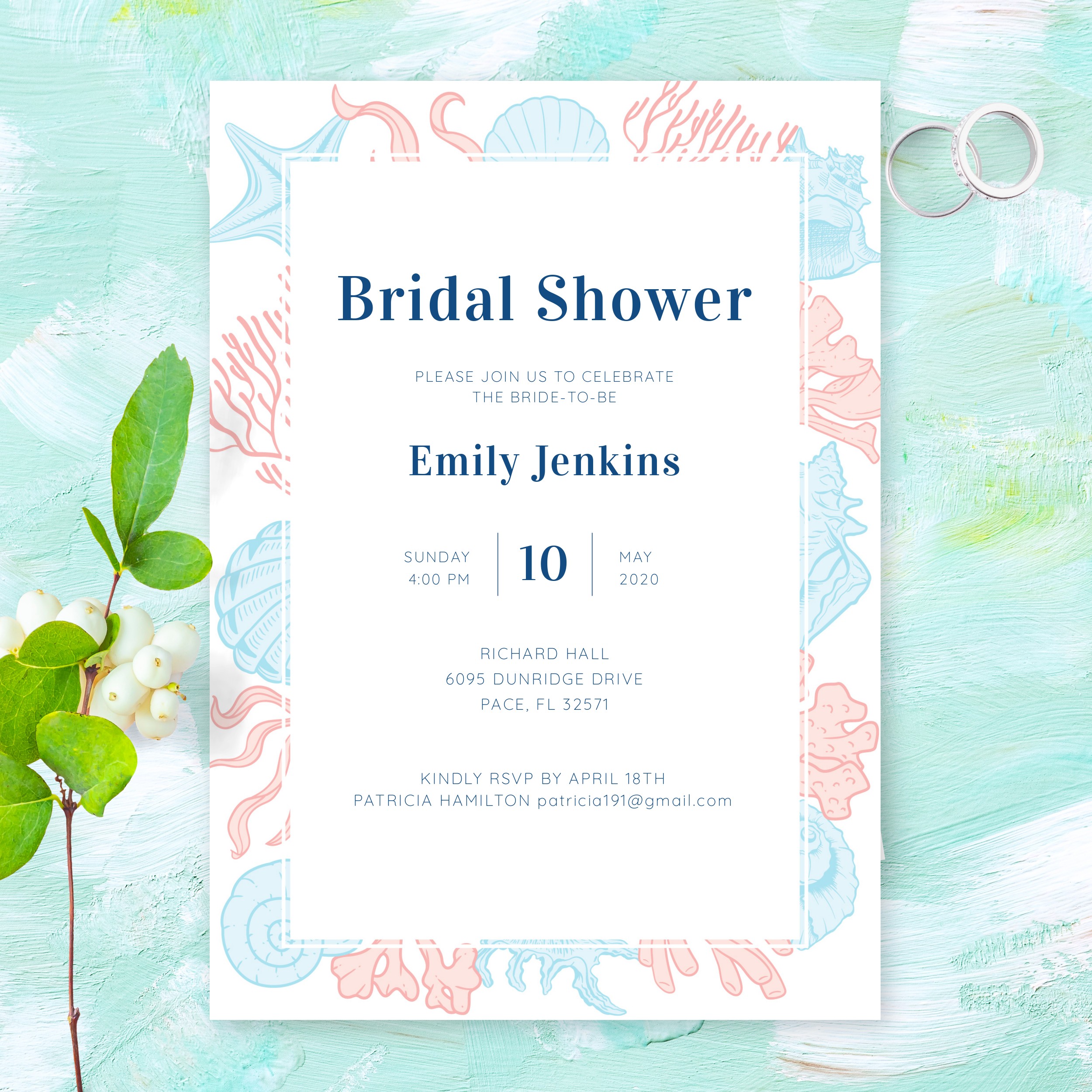Beach Theme Bridal Shower Invitation Template Online Maker