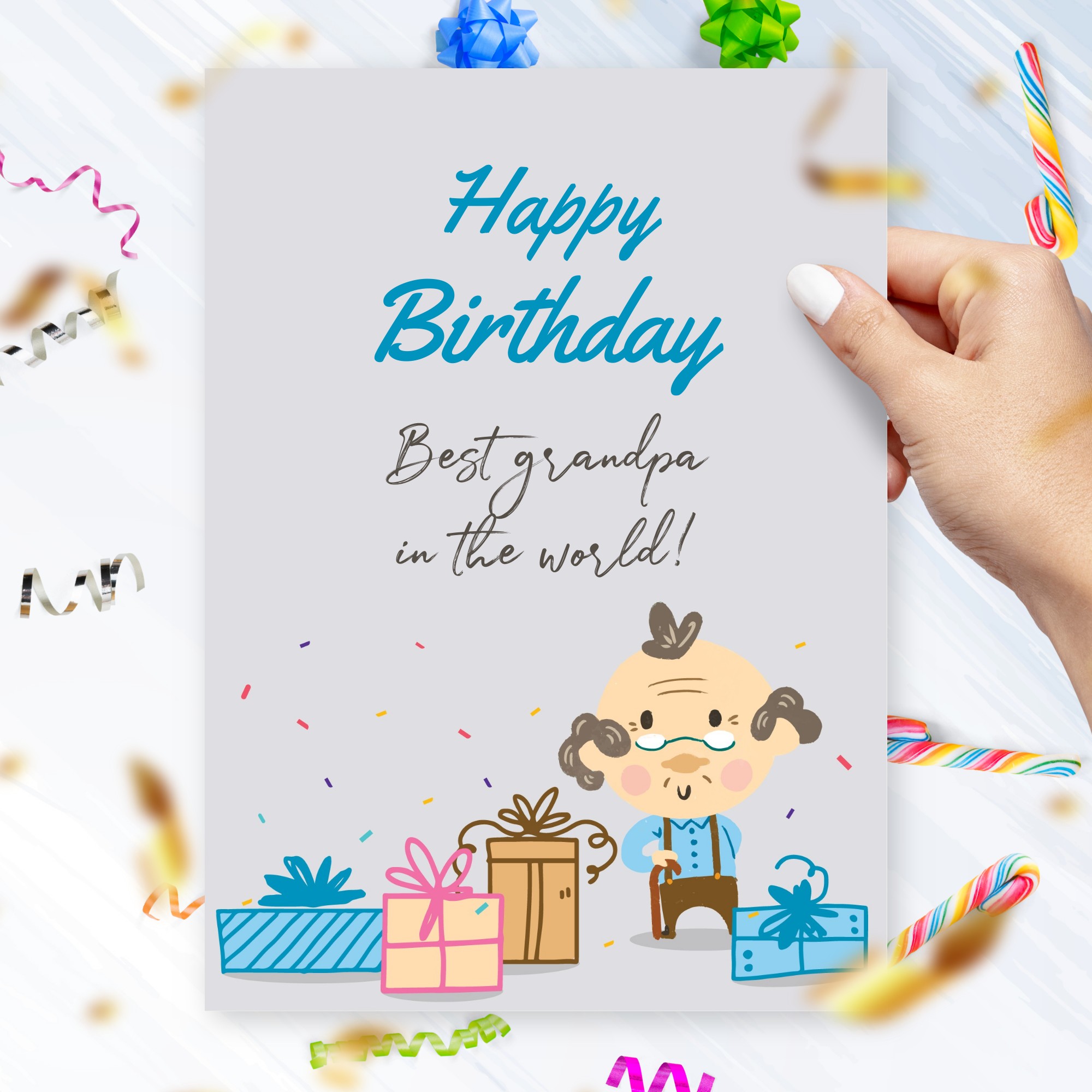 Best Grandpa In The World Birthday Card Template Editable Online