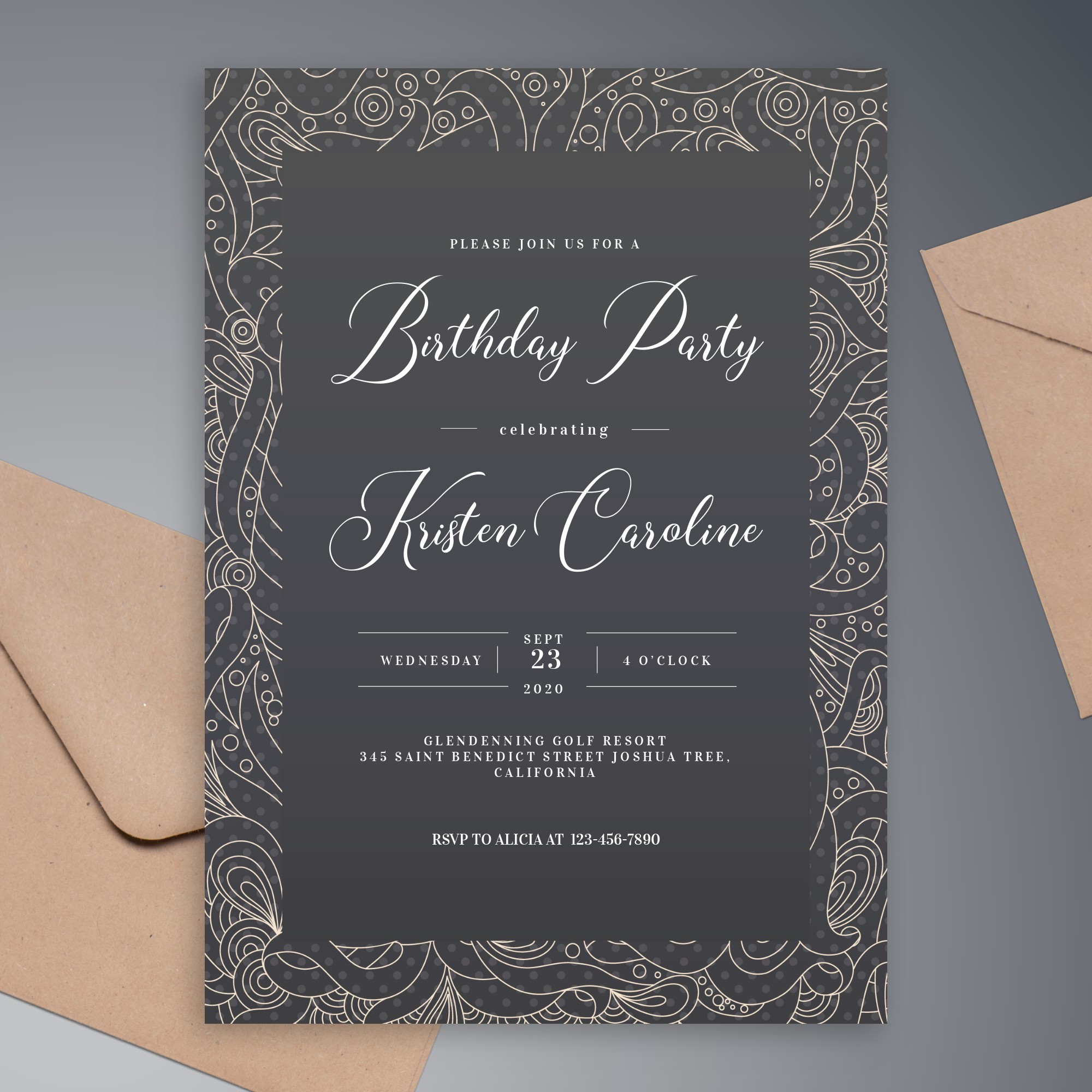 Black and White Pattern Birthday Invitation Template Online Maker