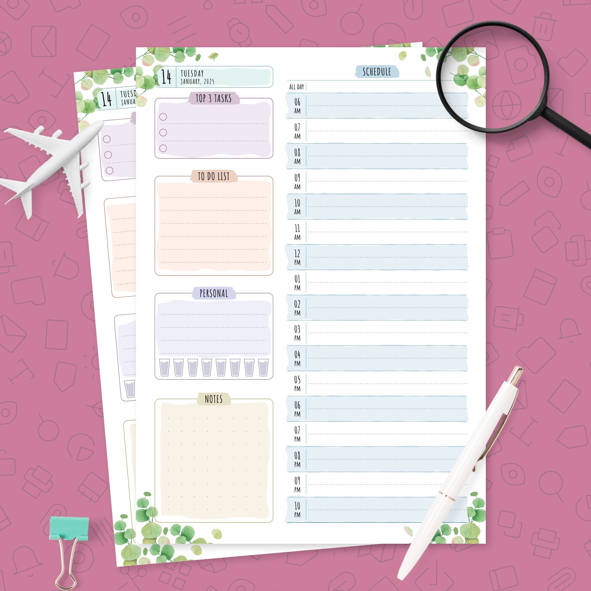 Botanical Daily Planner Dated Template - Printable PDF