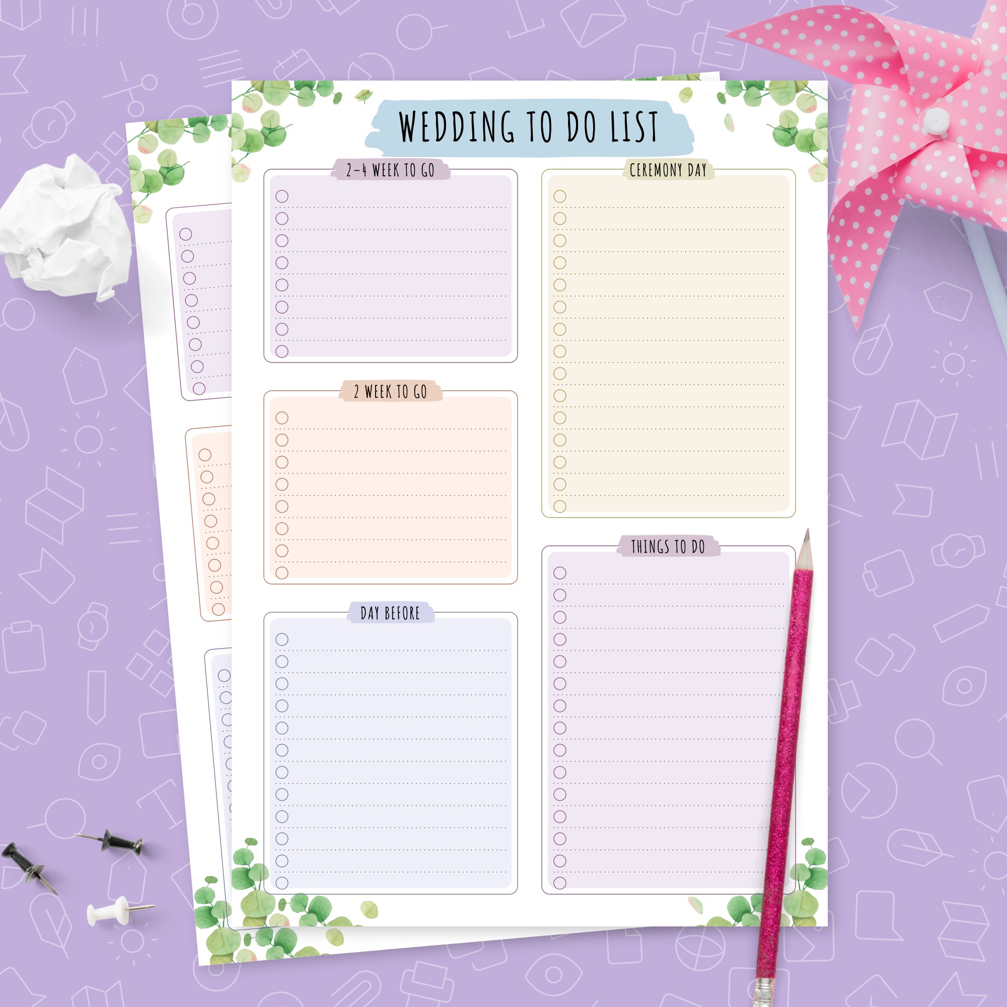 Botanical Wedding To Do List Template Template - Printable PDF