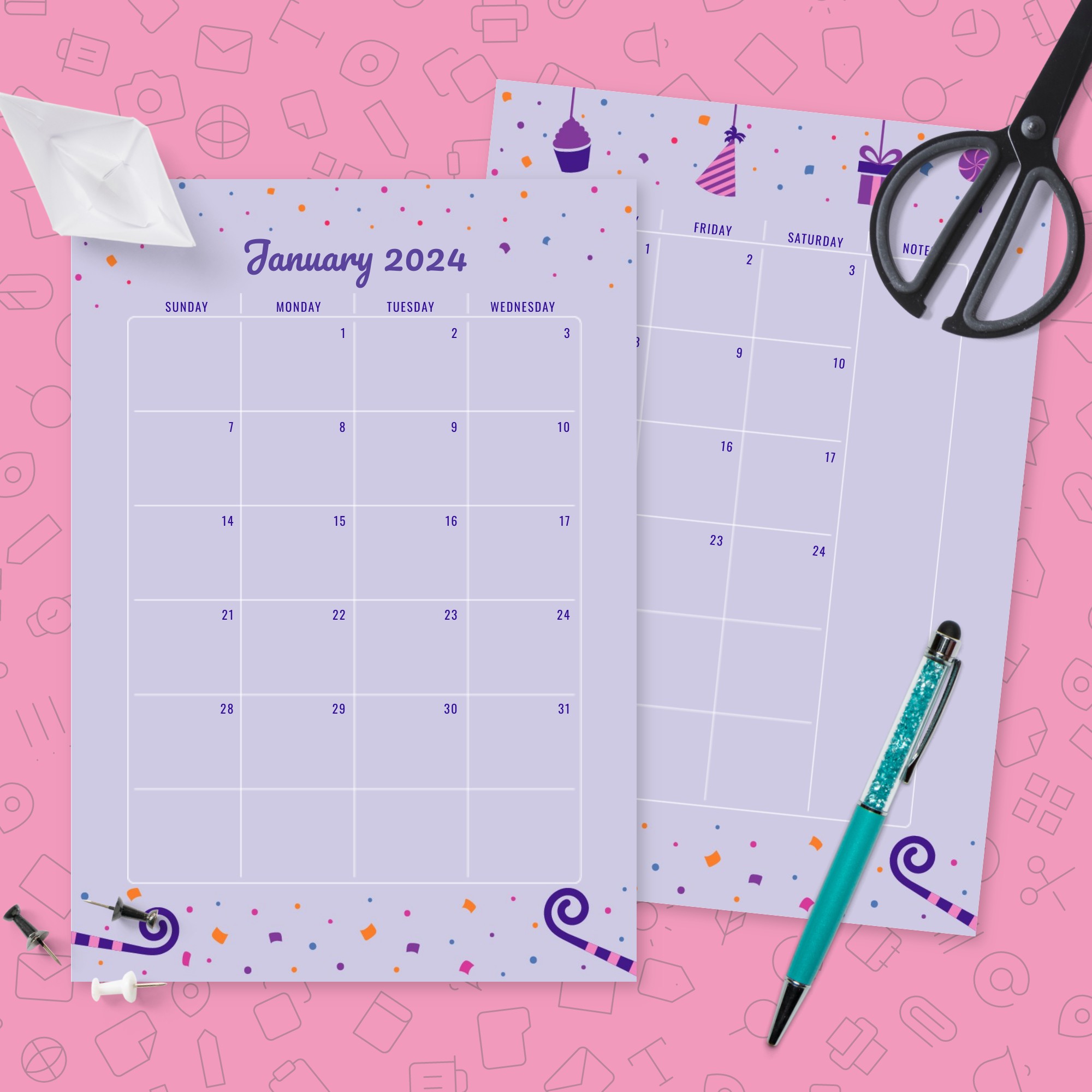 Colorful Confetti Birthday Calendar Template Printable PDF