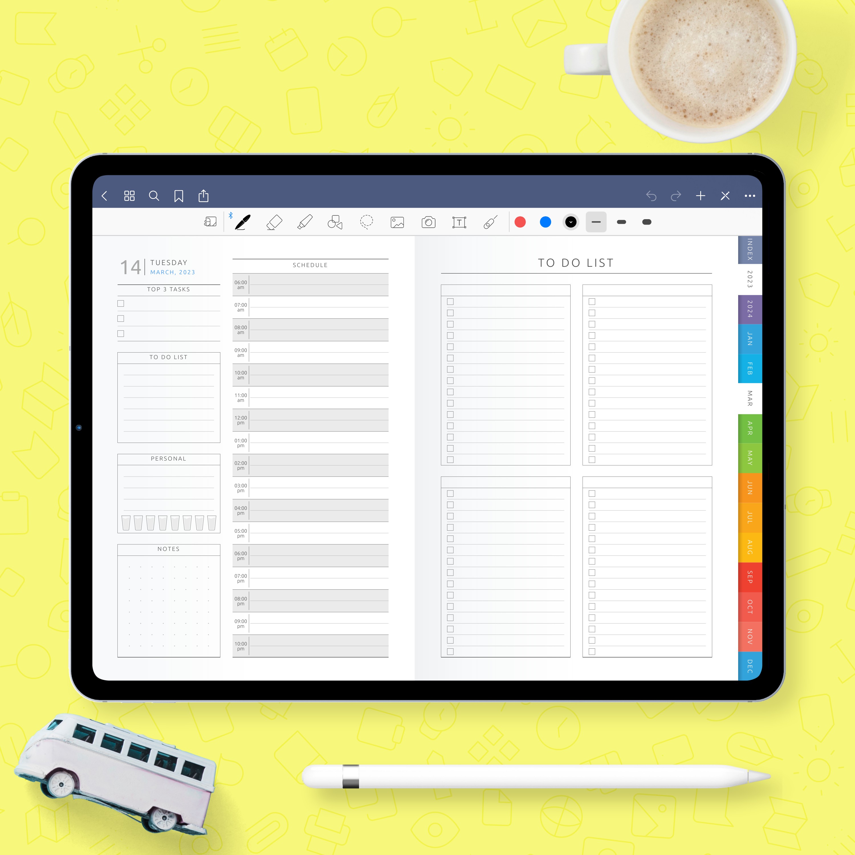 Daily Digital Planner Template for handwriting apps - download for your ...