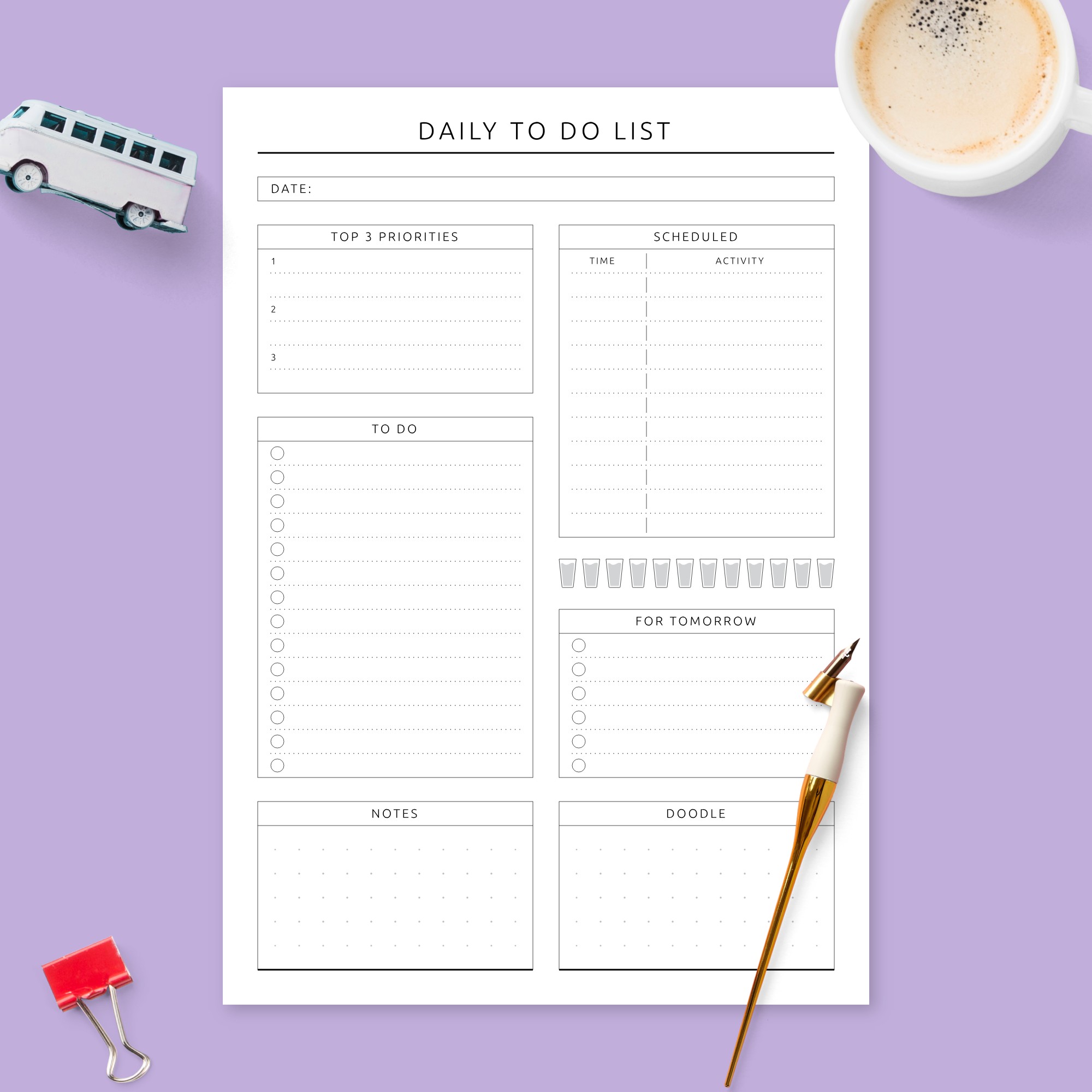Daily To Do List Formal with Notes Template Printable PDF