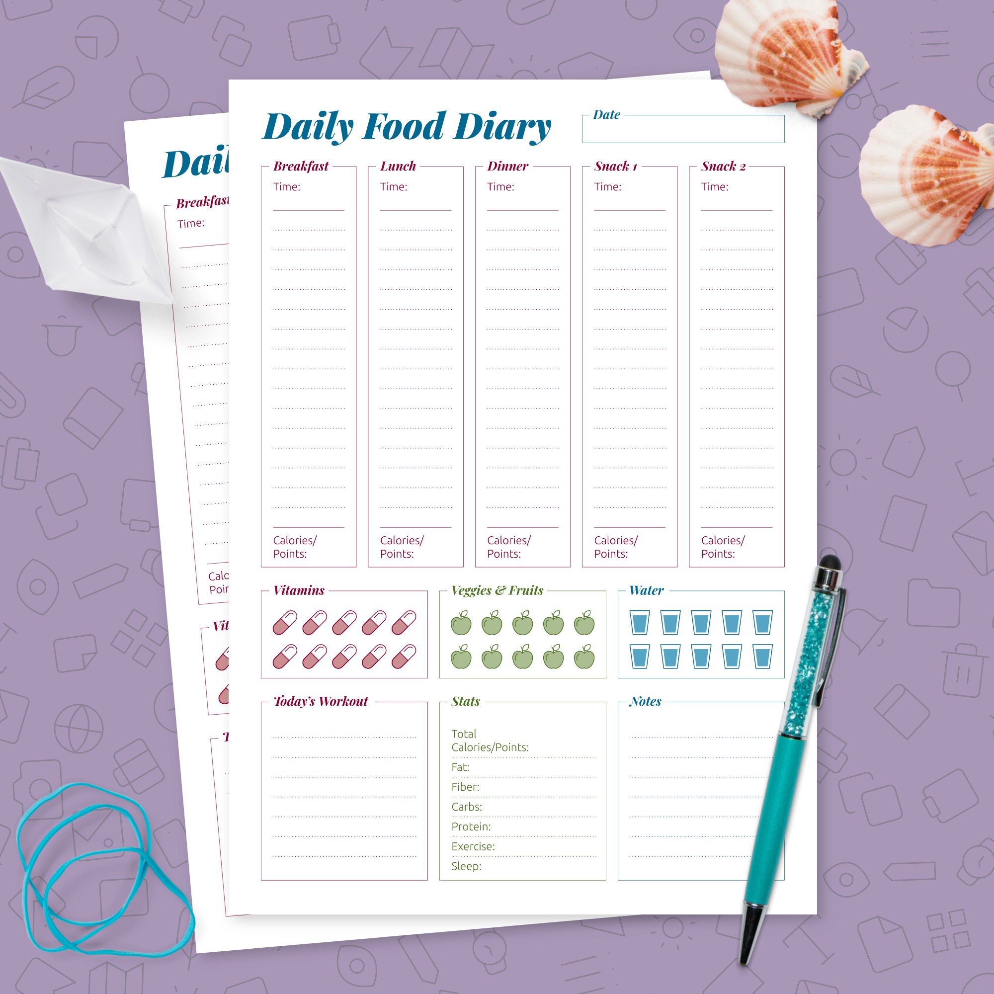 Daily Food Log & Health Journal Template - Printable PDF