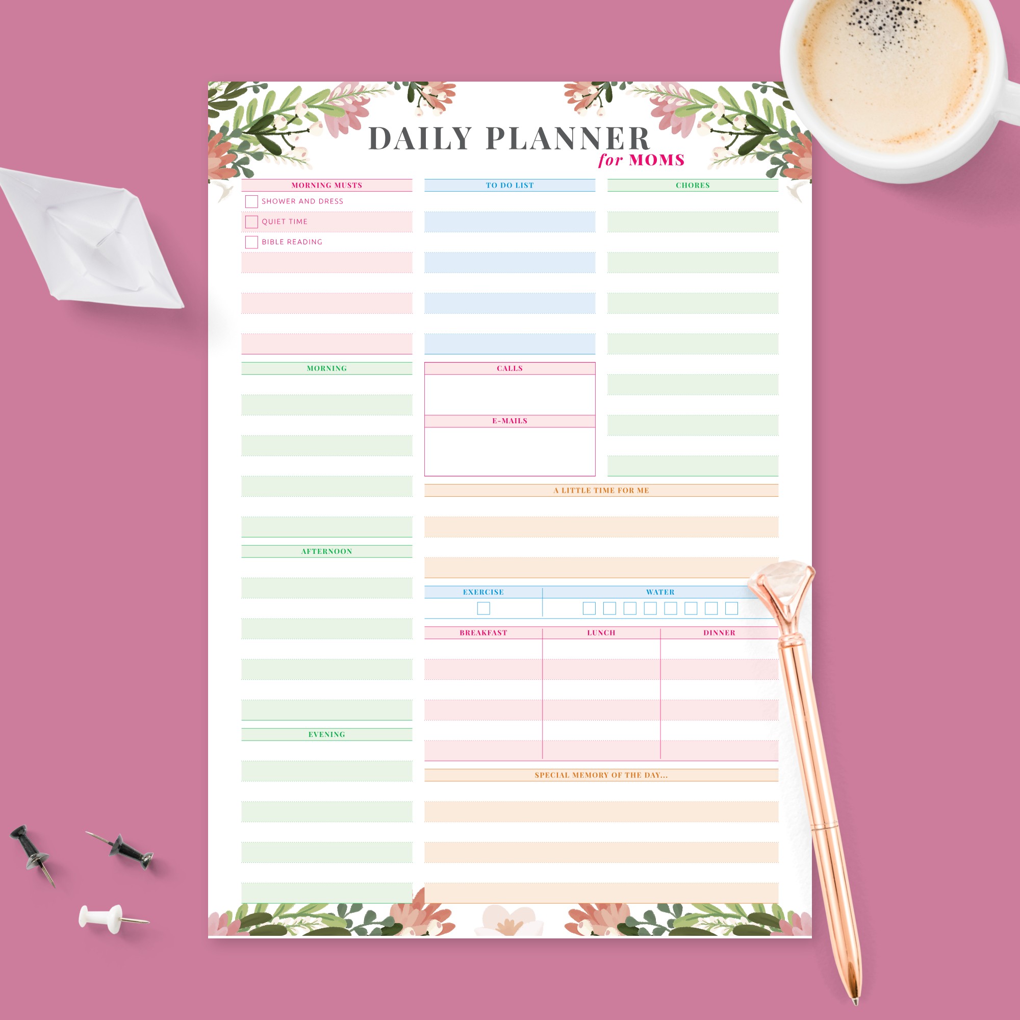 Daily Planner for Busy Moms Template Printable PDF