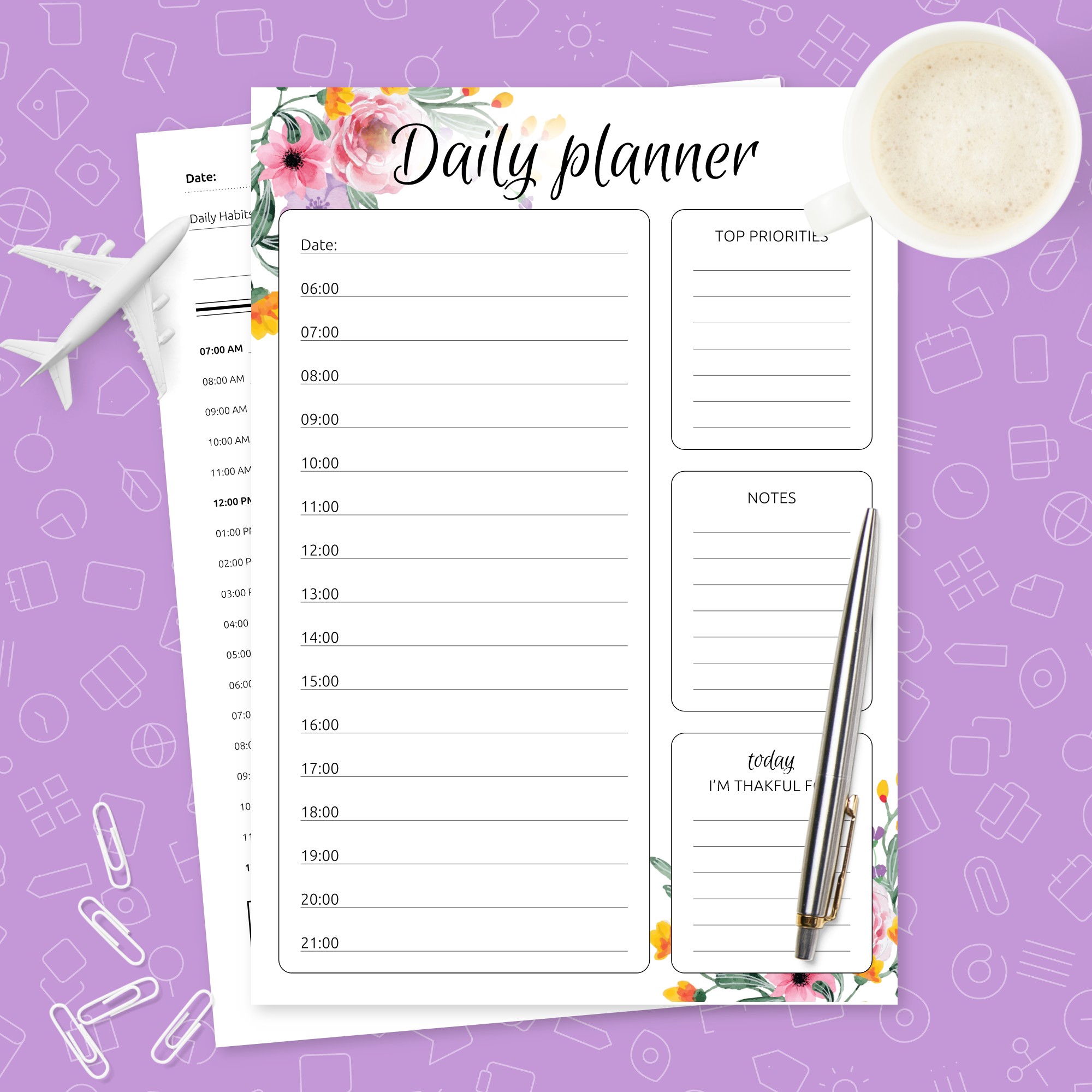 Daily Planner Templates 5 in 1 Bundle Template - Printable PDF
