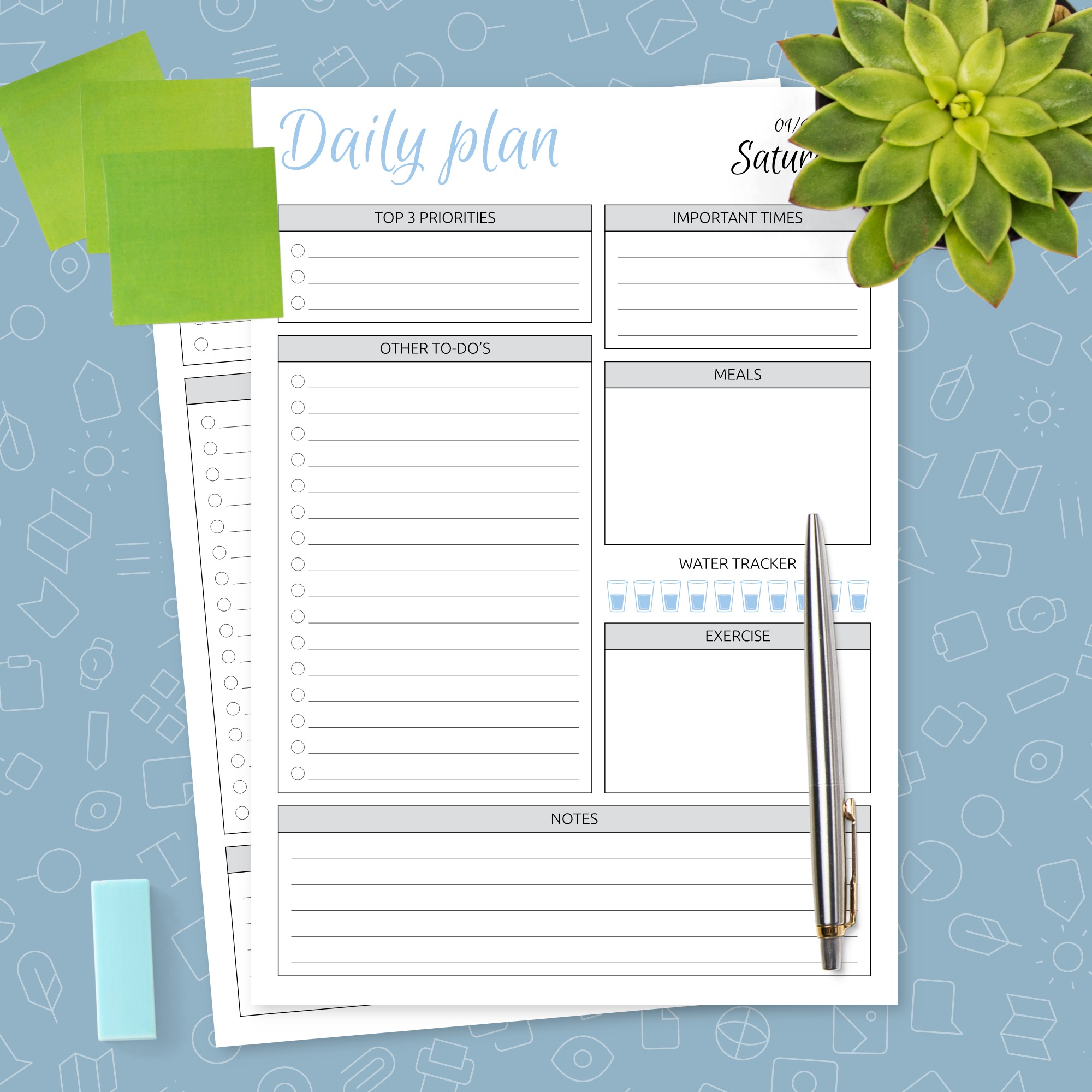 Dated Daily Plan with To Do List Template - Printable PDF