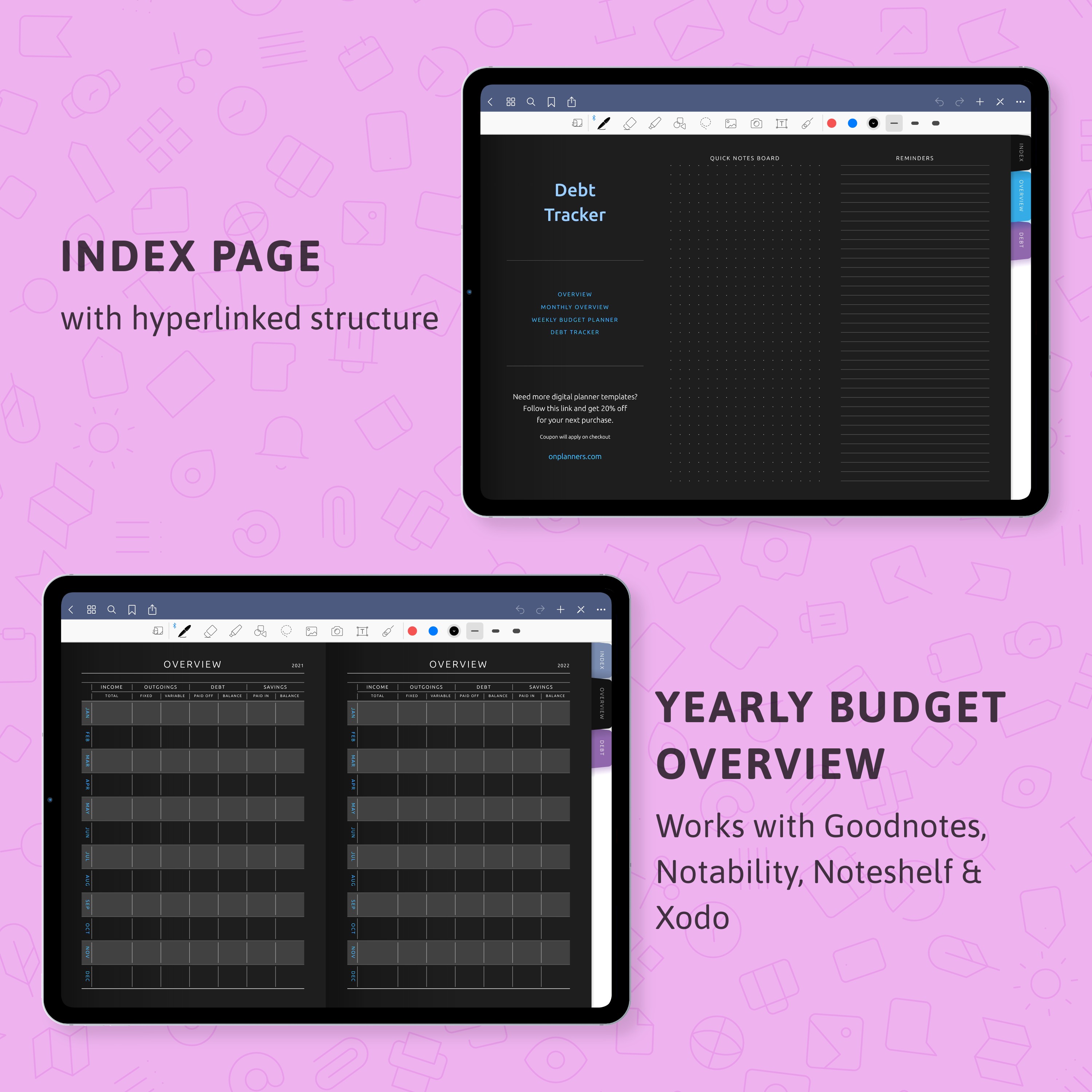 Digital Debt Tracker (Dark) for handwriting apps - download for your ...