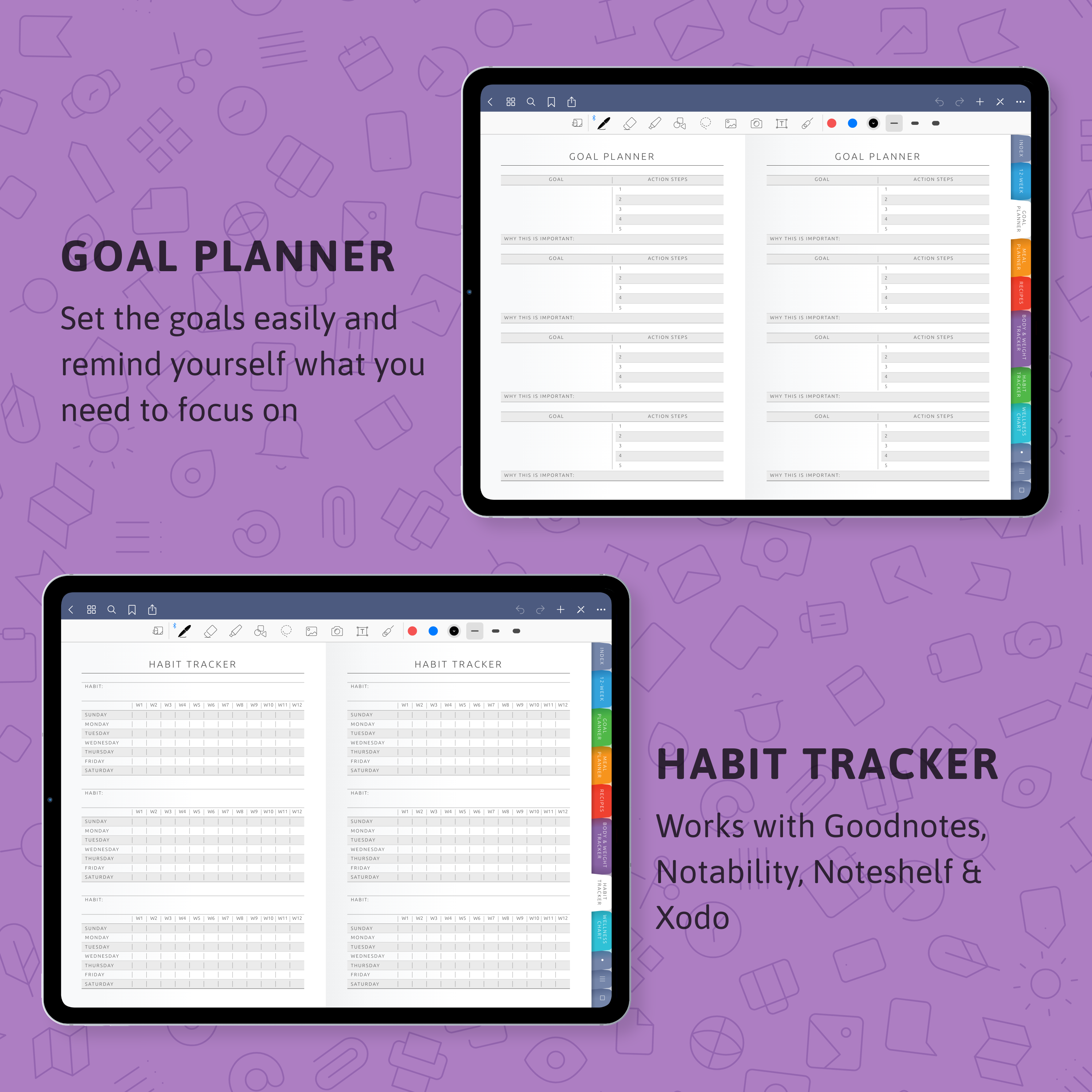 Digital Fitness Planner for GoodNotes; Notability; iPad; Android