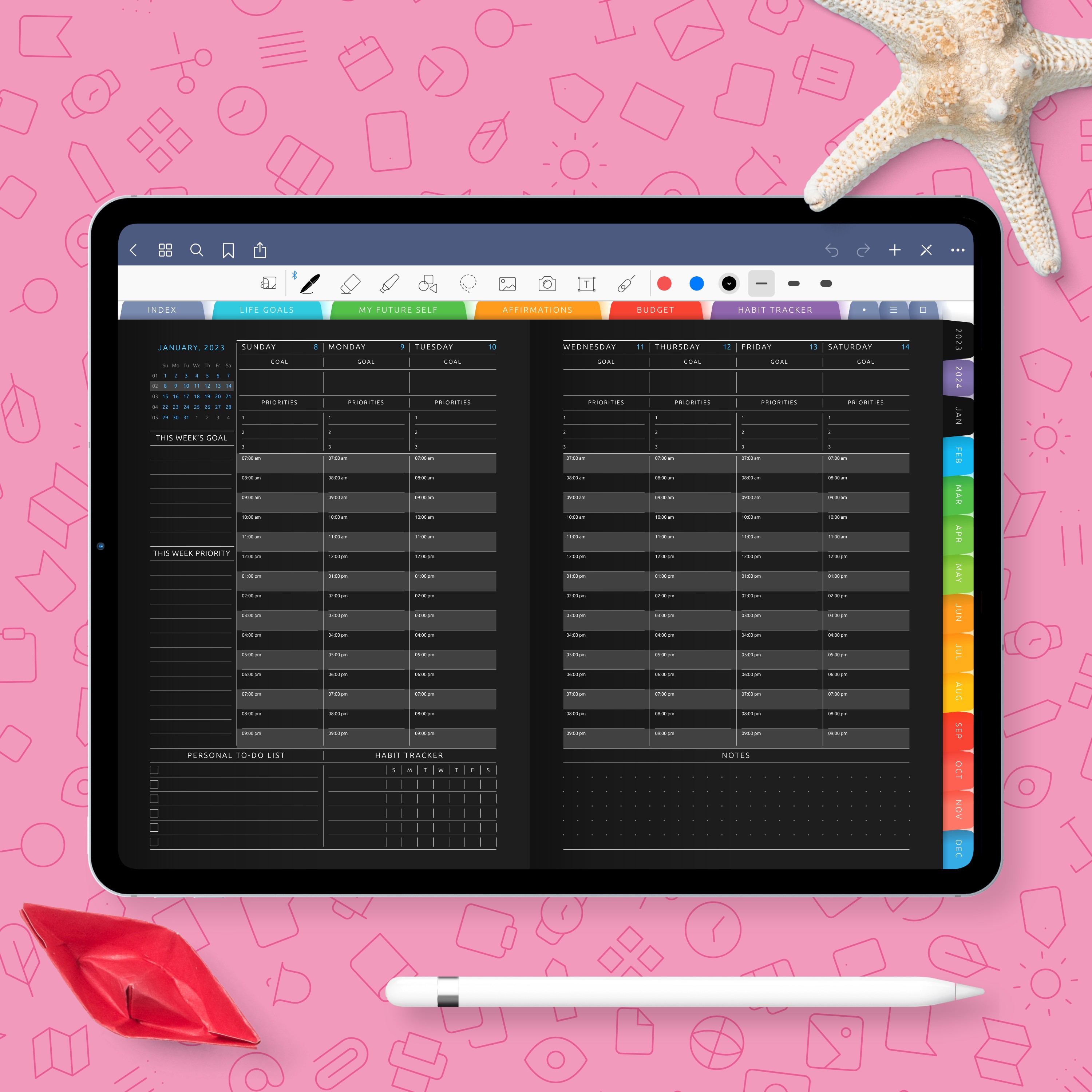Digital Life Planner (Dark Theme) for handwriting apps - download for ...