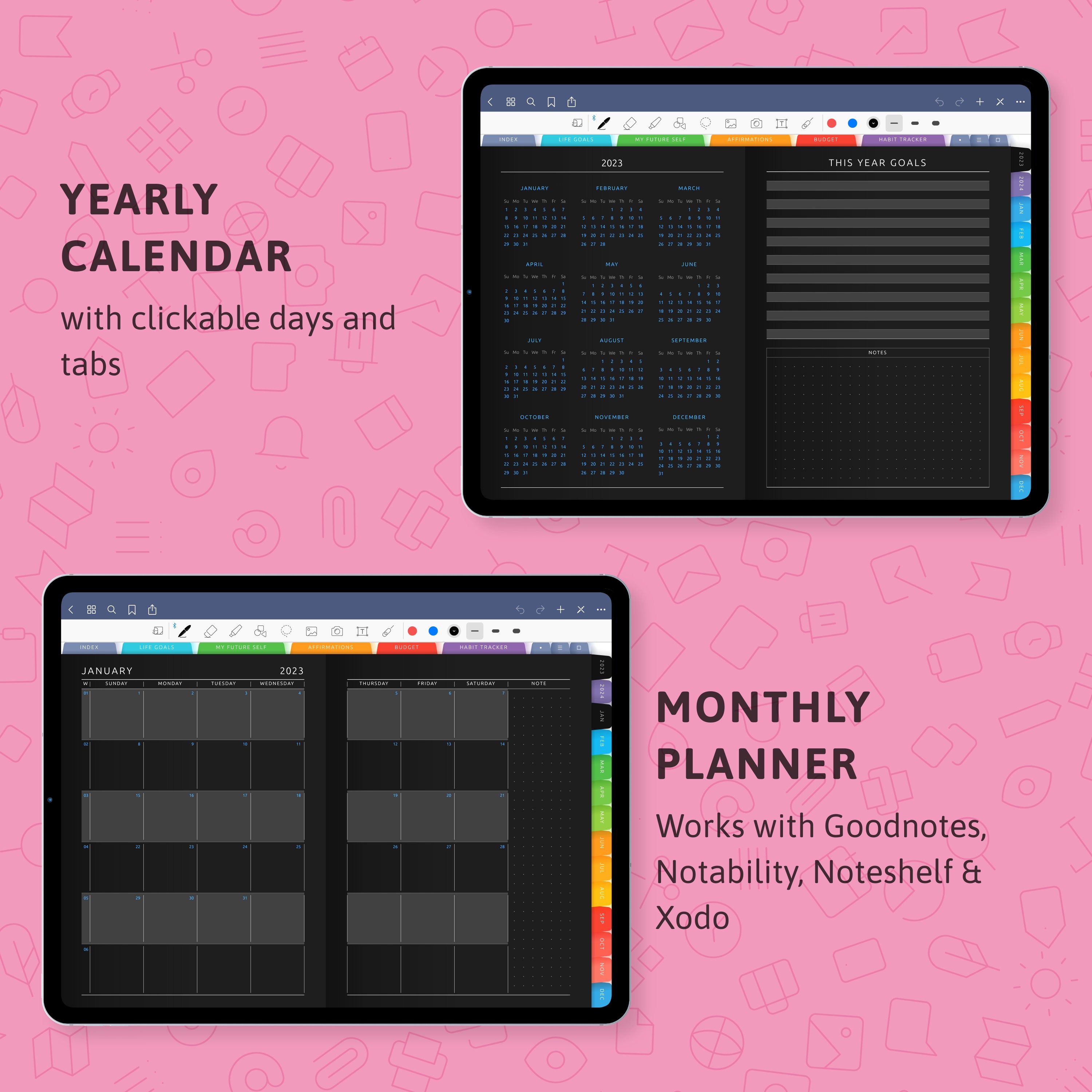 Digital Life Planner (Dark Theme) for handwriting apps - download for ...