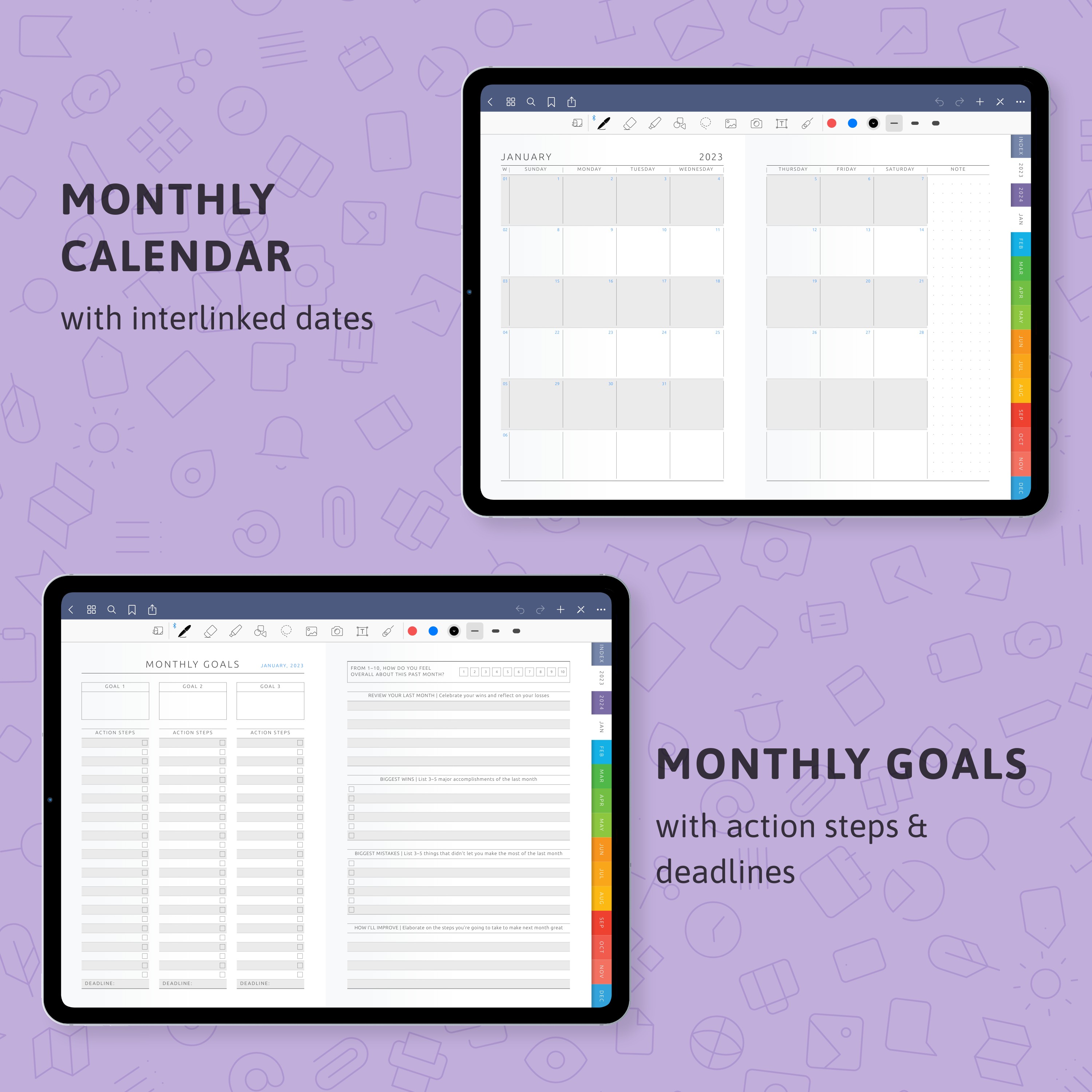 Digital Monthly Planner 2024 for: GoodNotes; Notability; iPad; Android