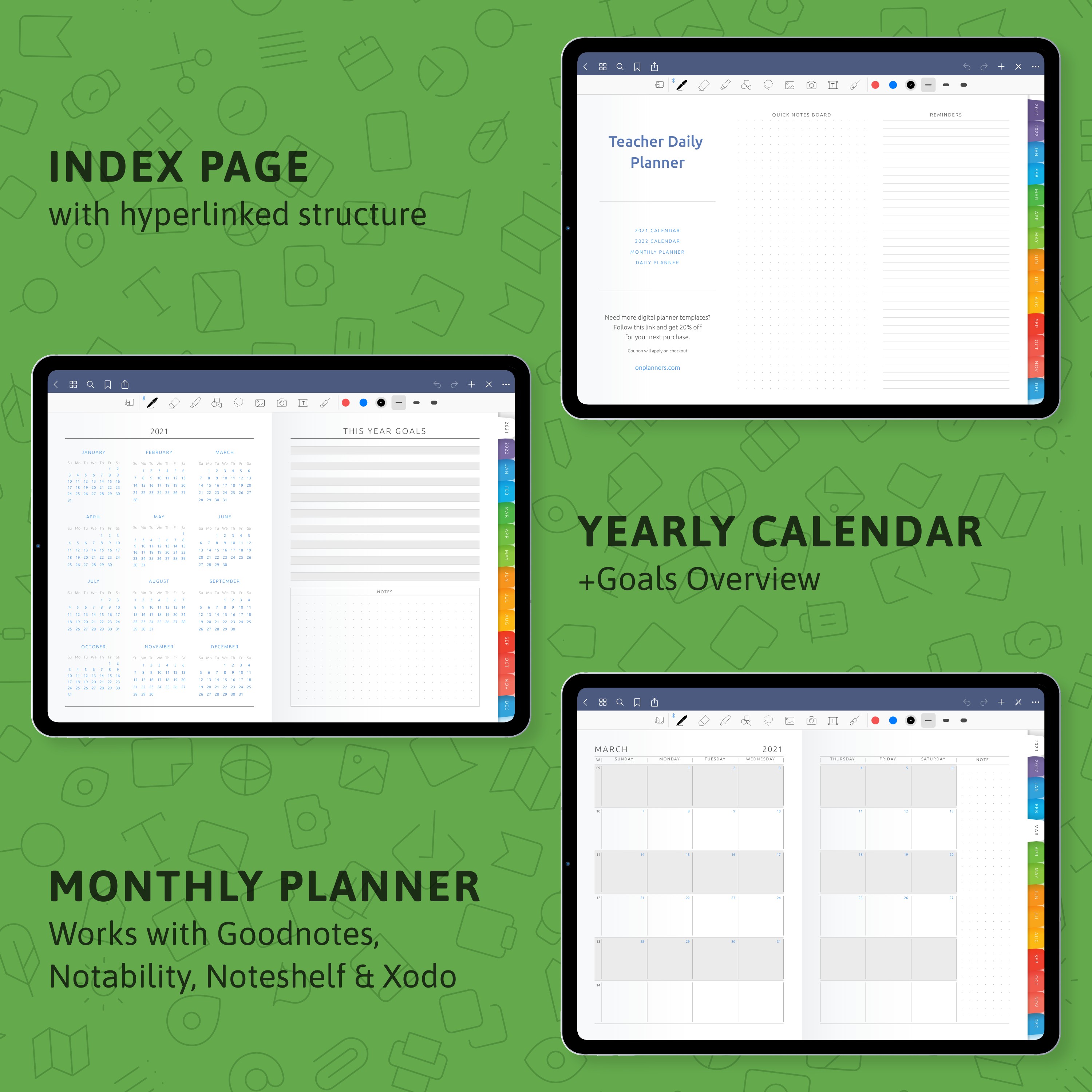 Digital Teacher Daily Planner Template for GoodNotes; Notability; iPad