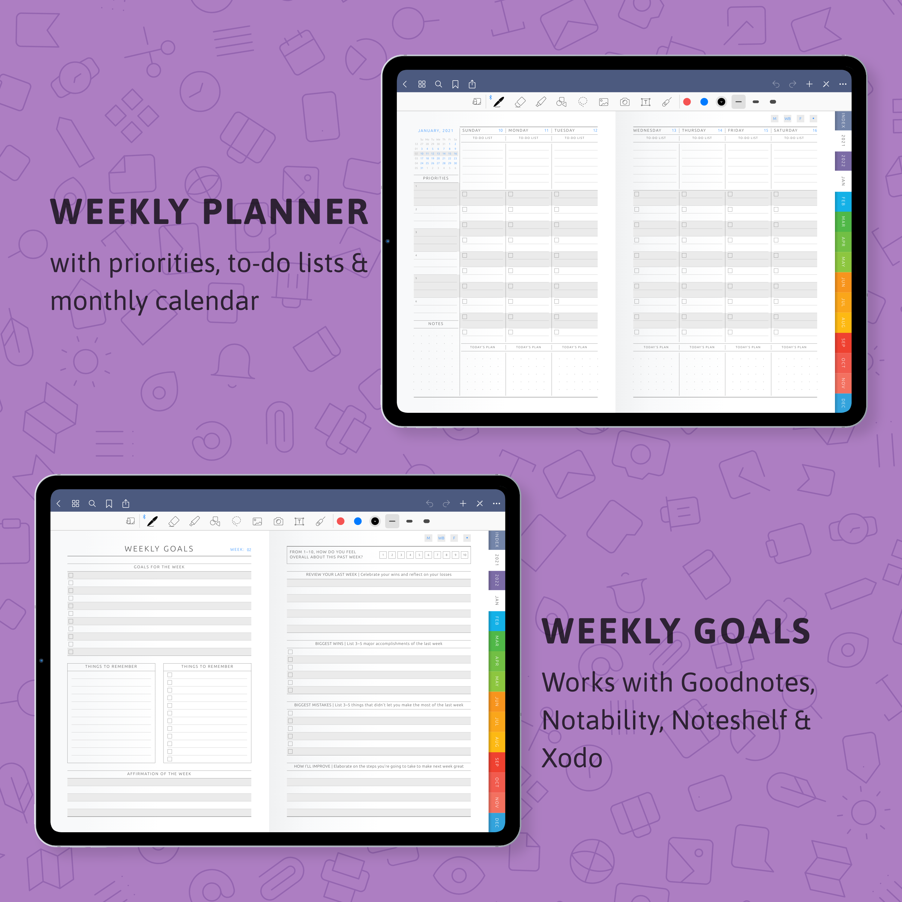 Digital Weekly To-Do Planner 2024 for: GoodNotes; Notability; iPad; Android