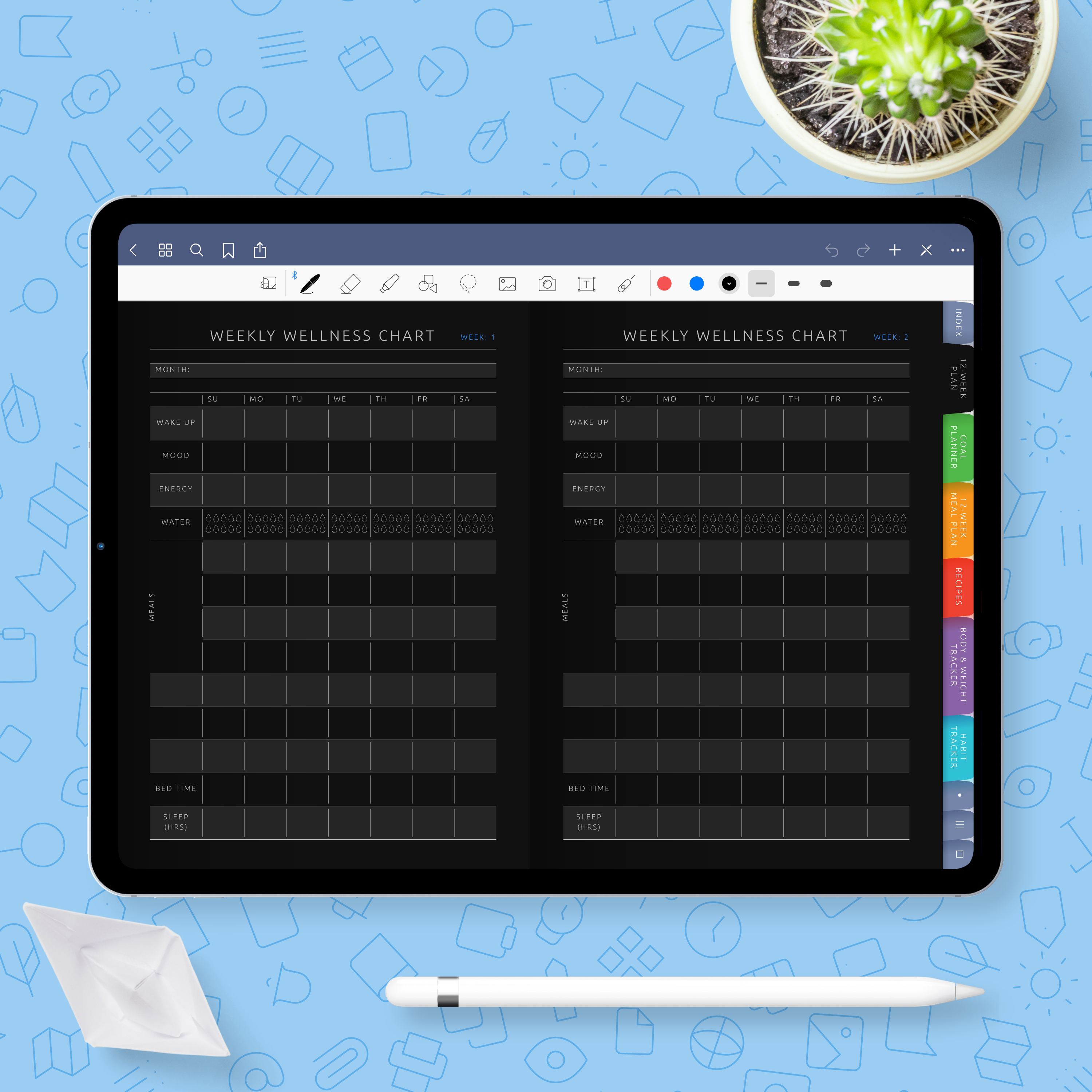 Digital Wellness Planner (Dark Theme) for handwriting apps - download ...