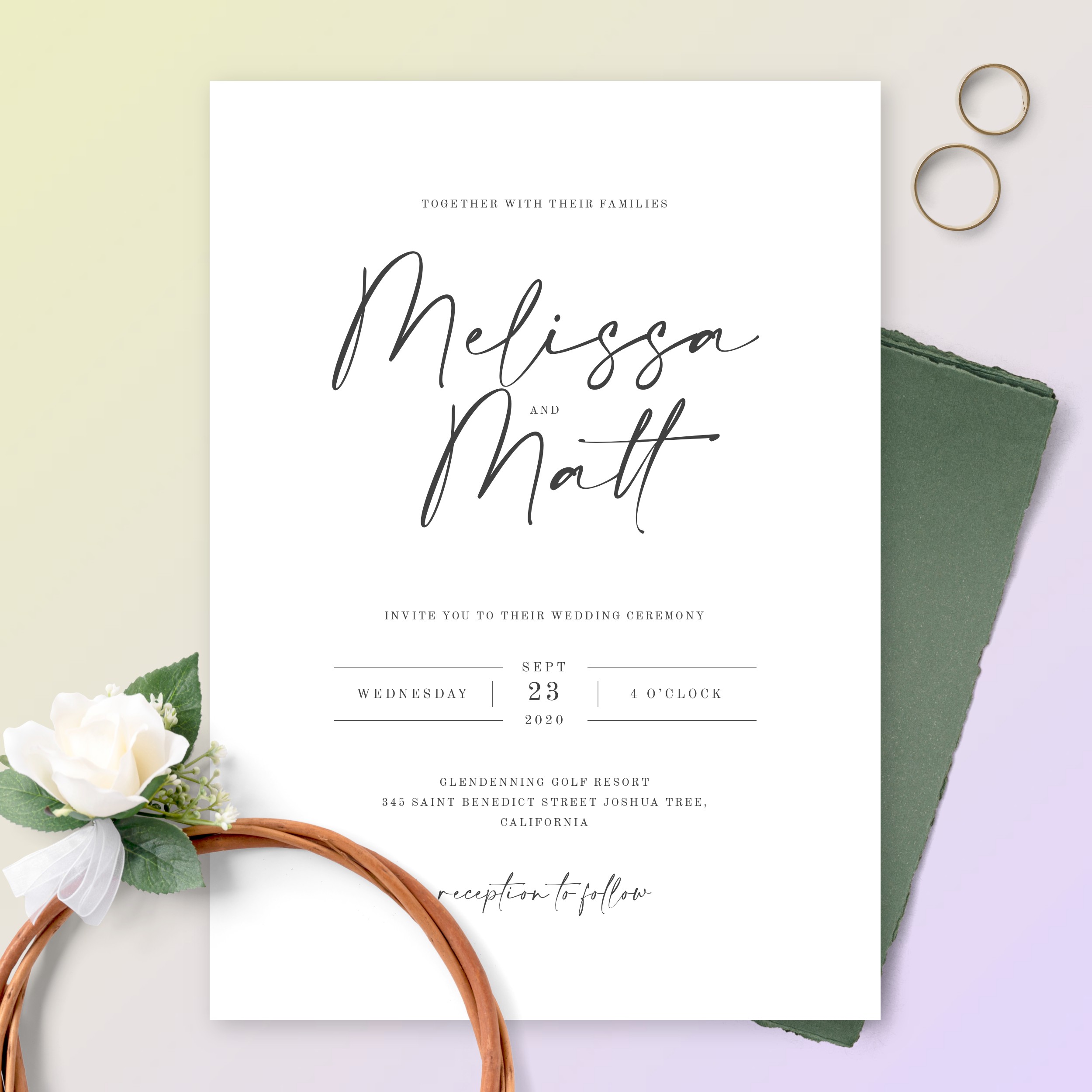 Elegant Casual Script Wedding Invitation Template Online Maker