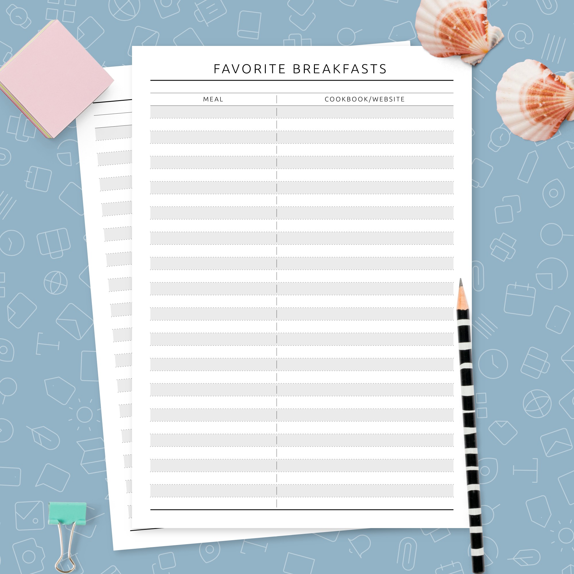 Favorite Recipes List - Original Style Template - Printable PDF