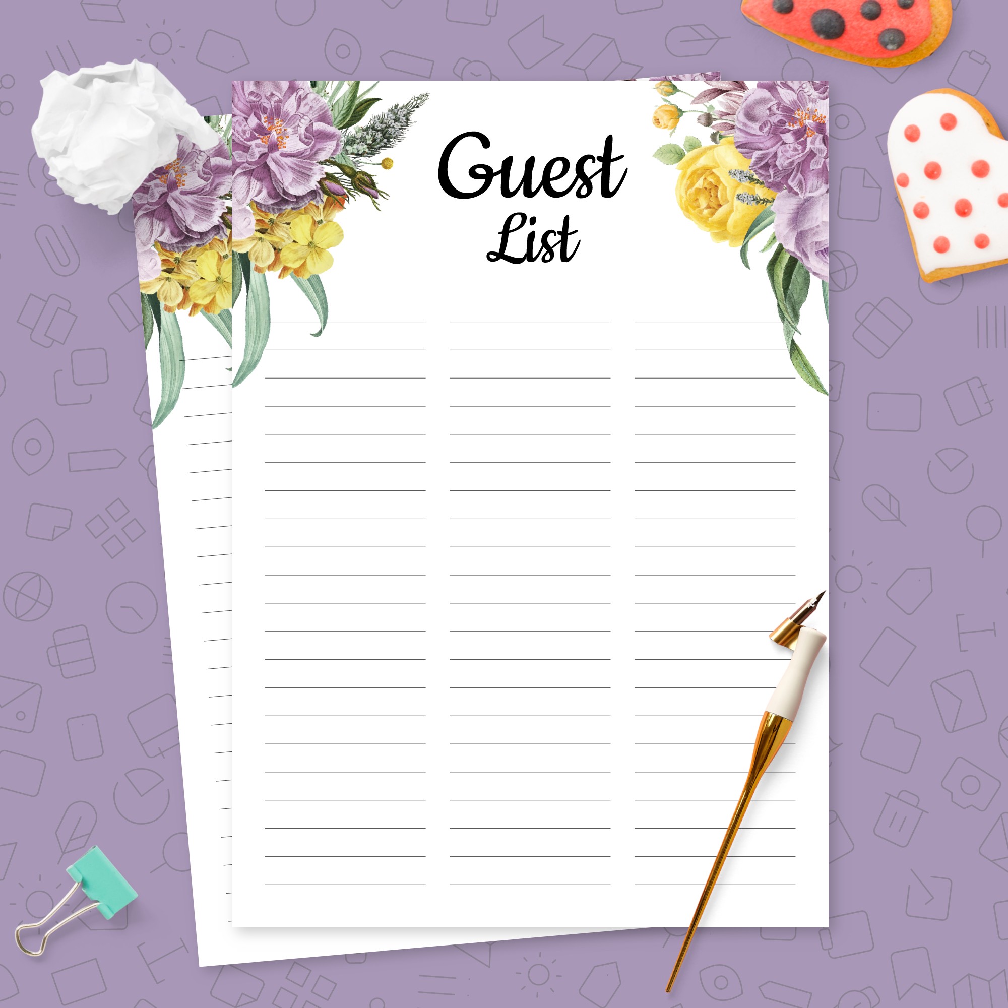 Floral Guest List Template - Printable PDF