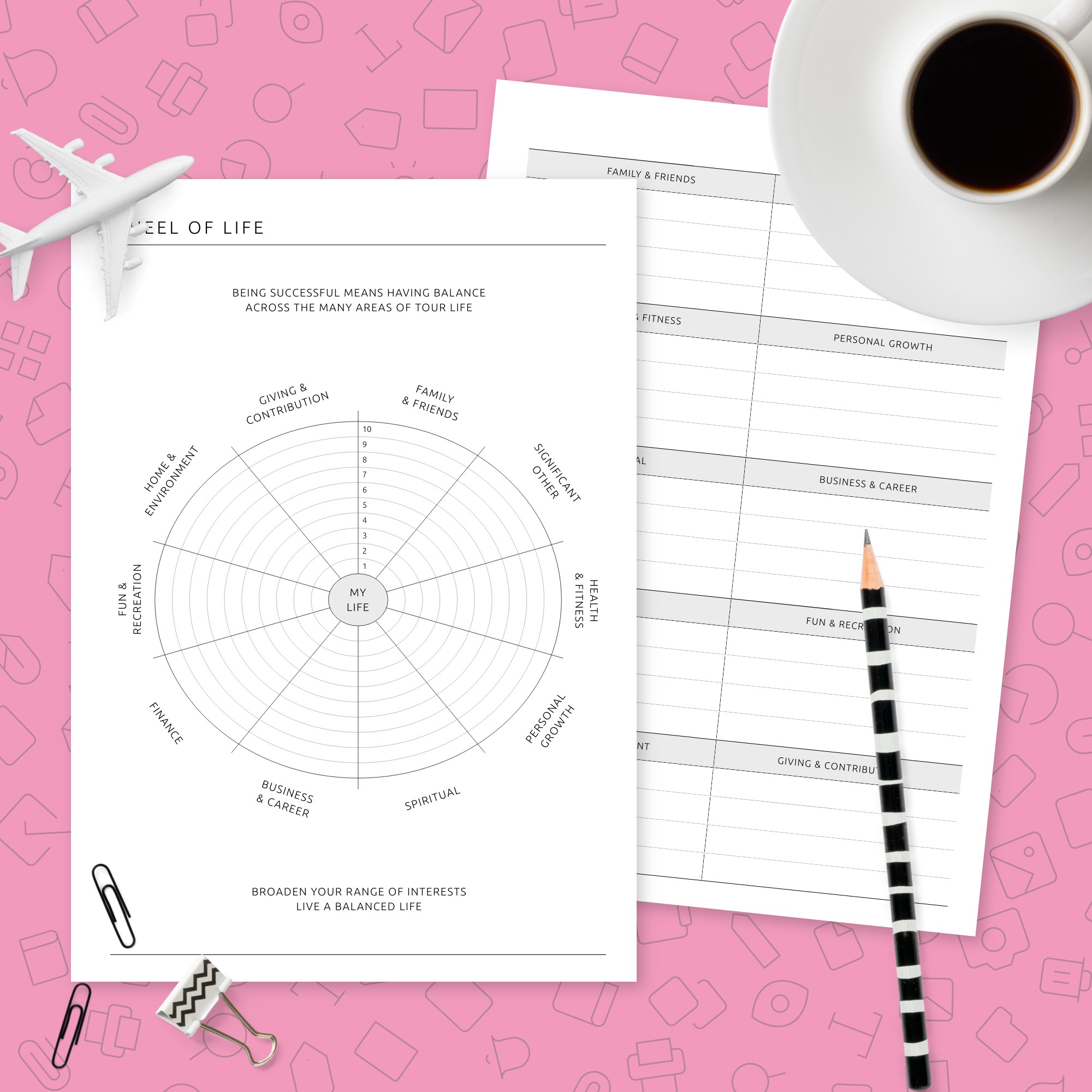 Formal Design Wheel Of Life Goal Tracker Template - Printable PDF