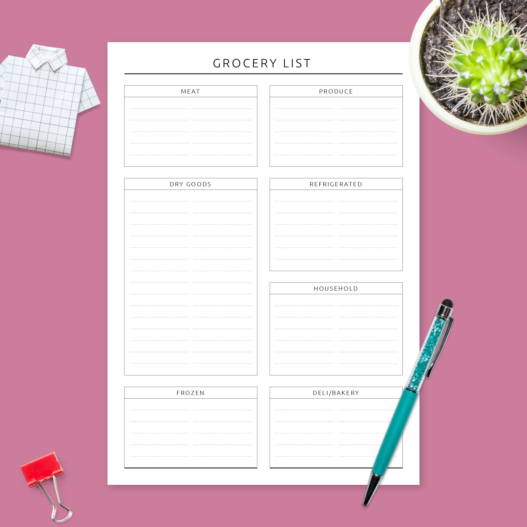 Formal Grocery List Template - Printable PDF