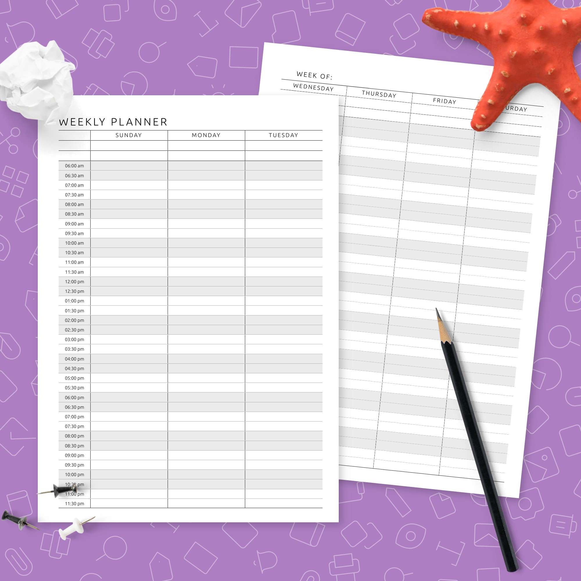Formal hourly two page weekly planner template template printable pdf