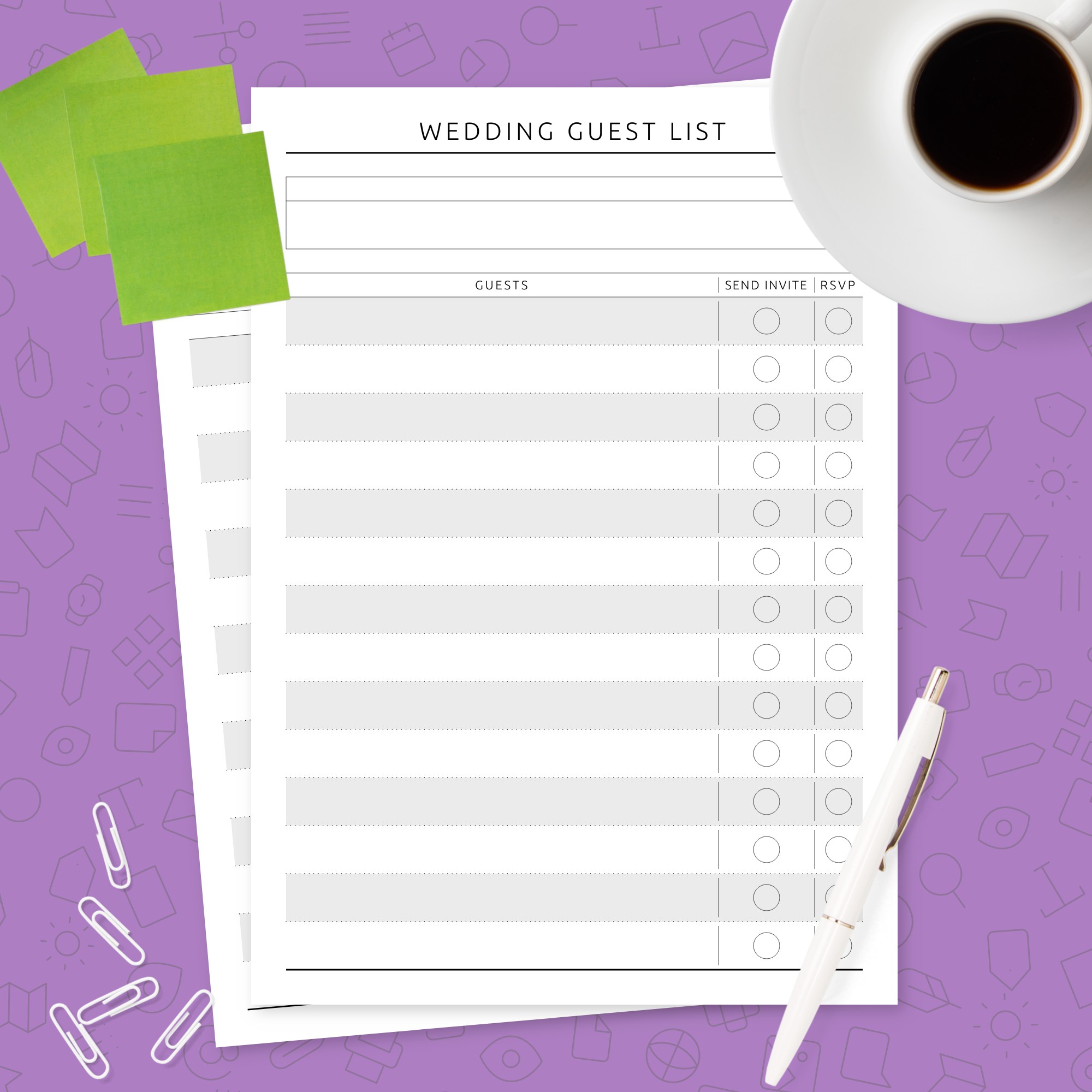 Formal Wedding Guest List Template - Printable PDF