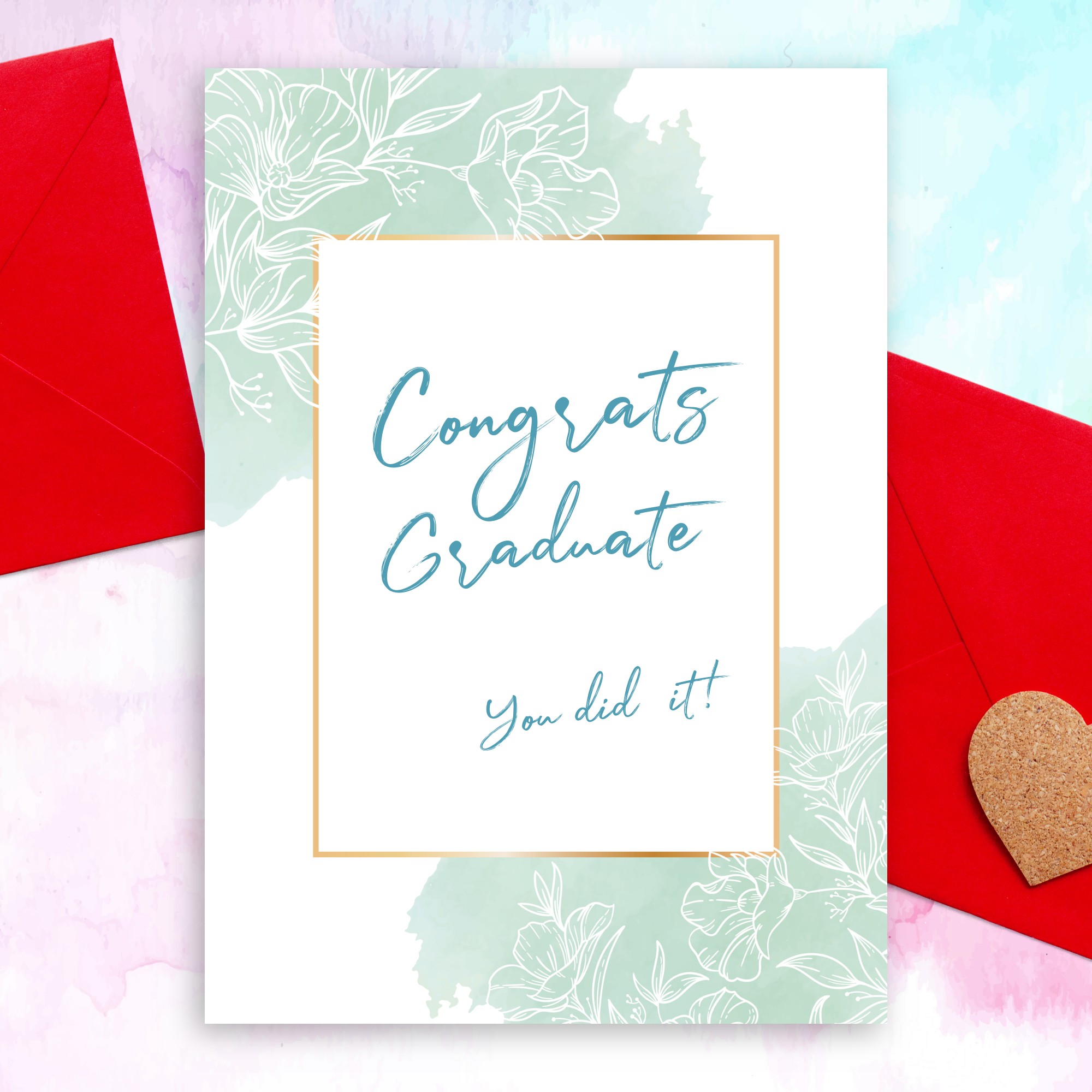 Graceful Blue Floral Graduation Card Template Editable Online