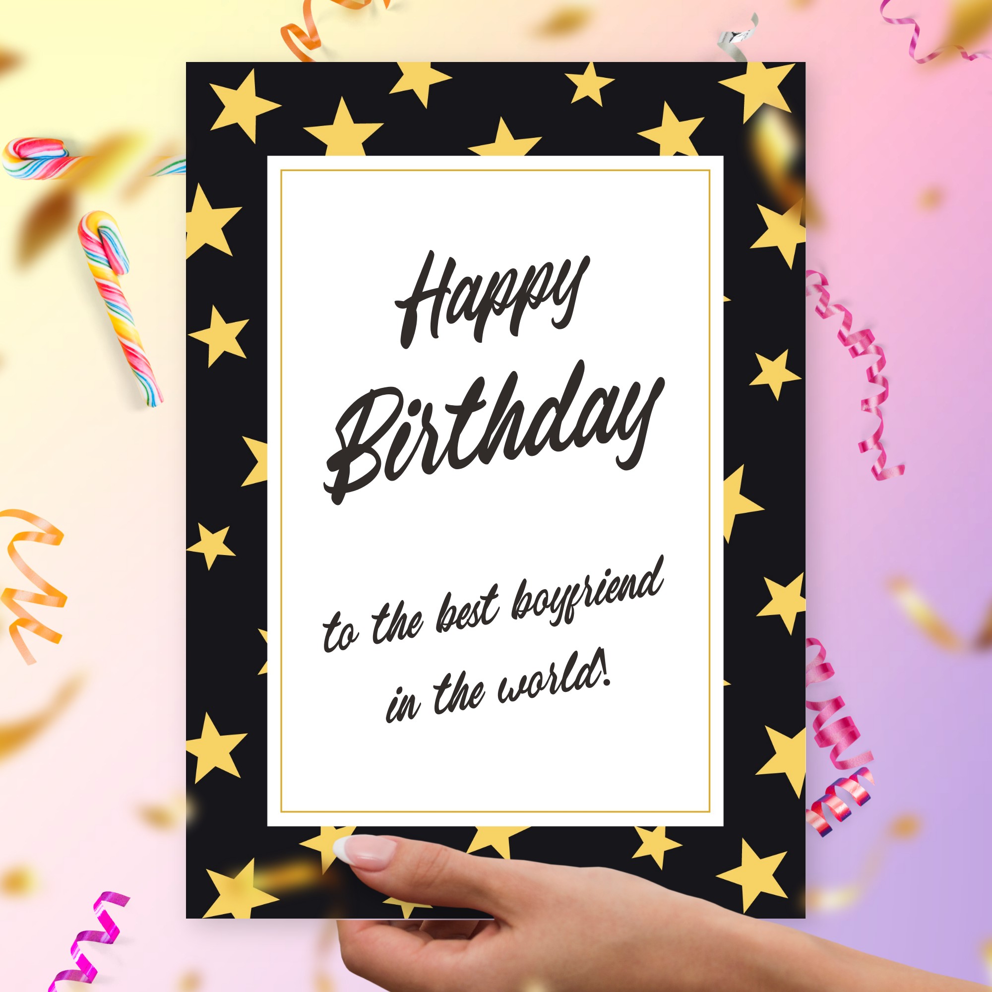 Happy Birthday Card For Boyfriend - Classic Style Template Editable Online