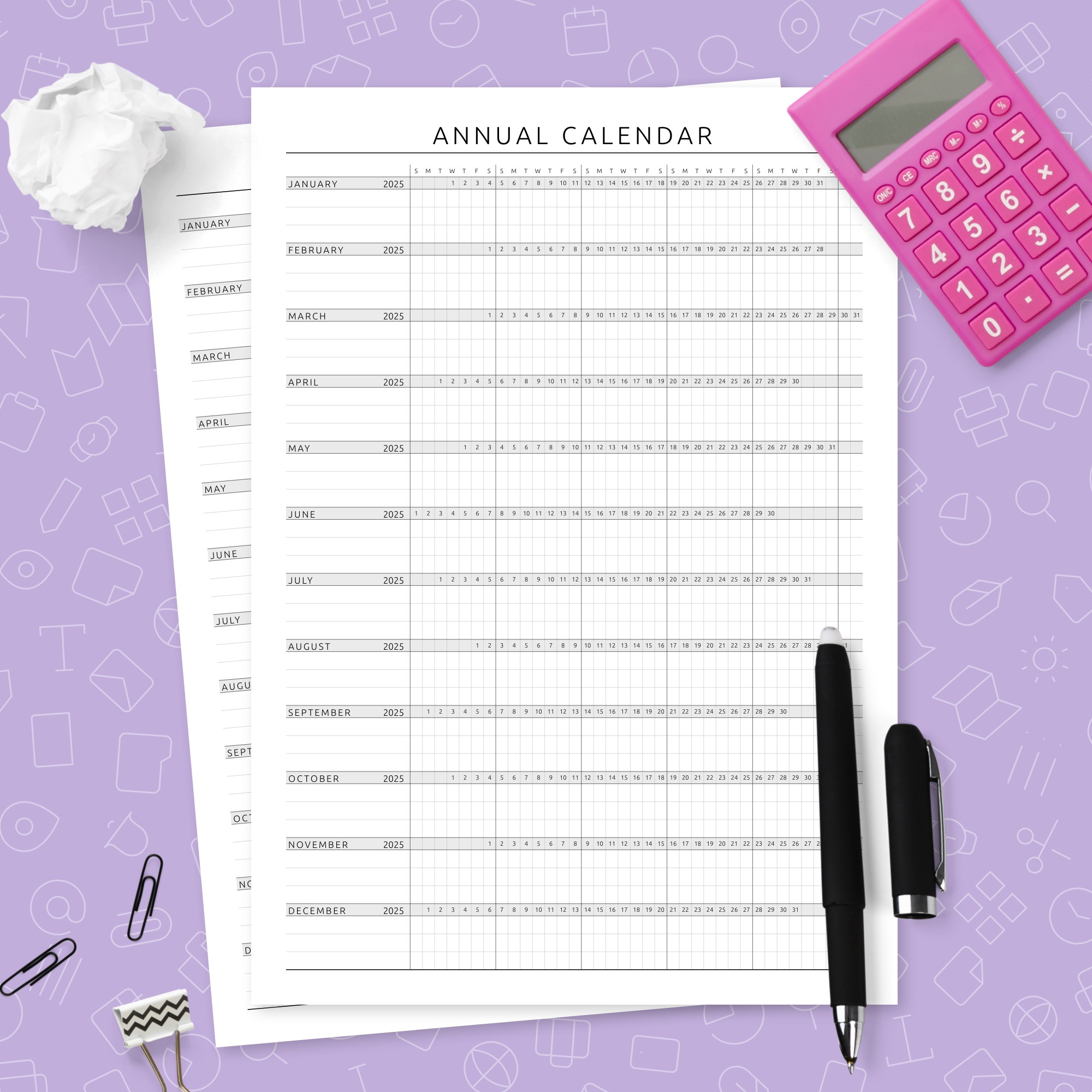 Minimalist Annual Calendar Template Template - Printable PDF