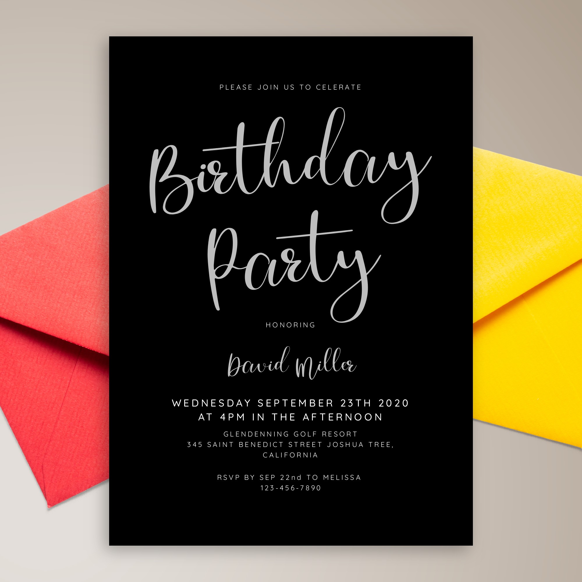 Modern Black Birthday Invitation Template Online Maker