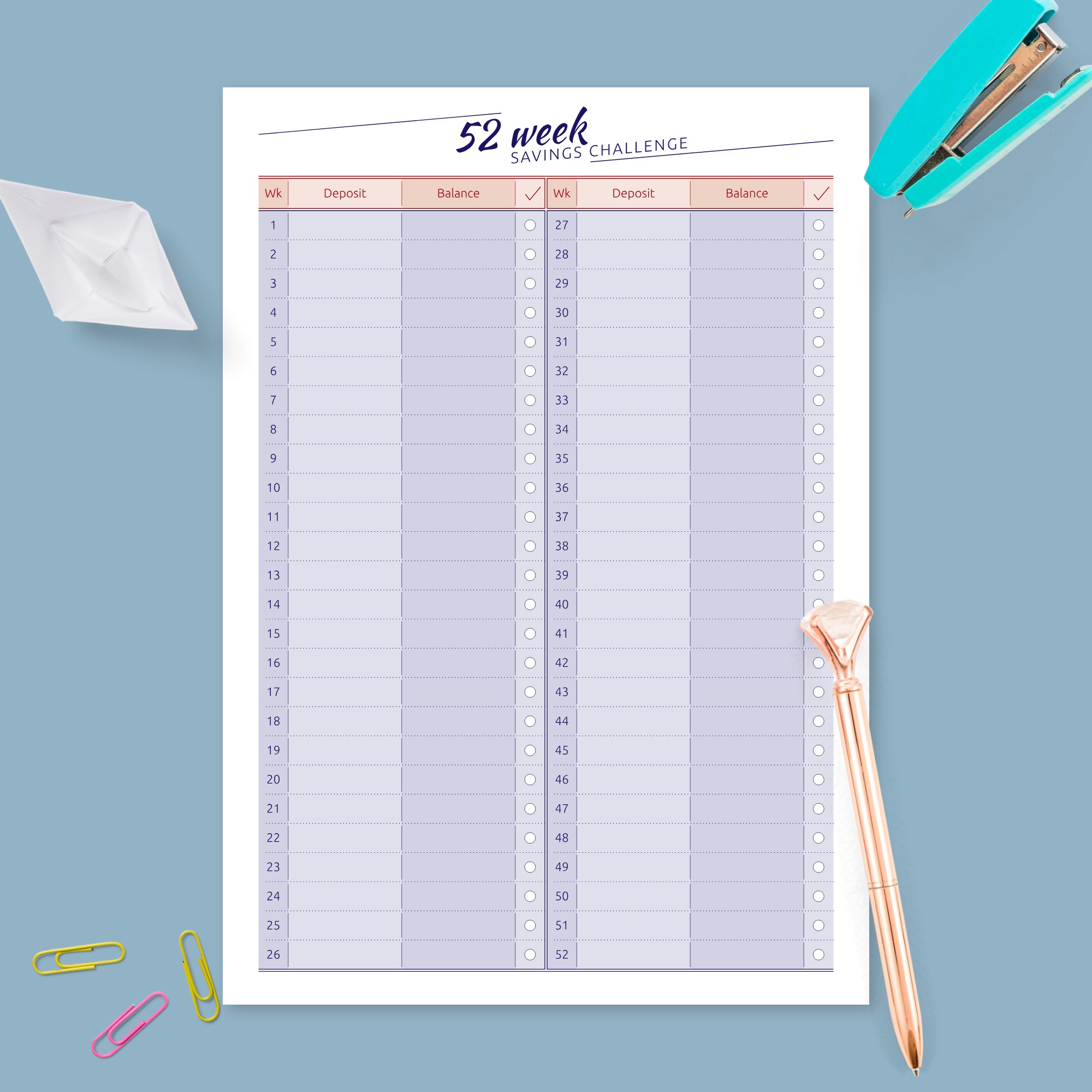 Money Saving Challenge Template - Printable PDF
