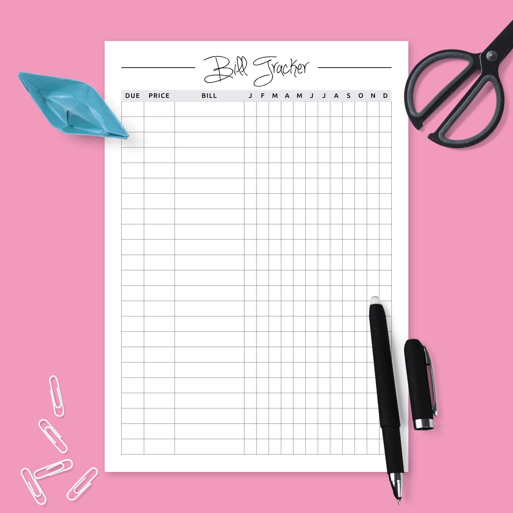 Monthly Bill Organizer Template Printable PDF