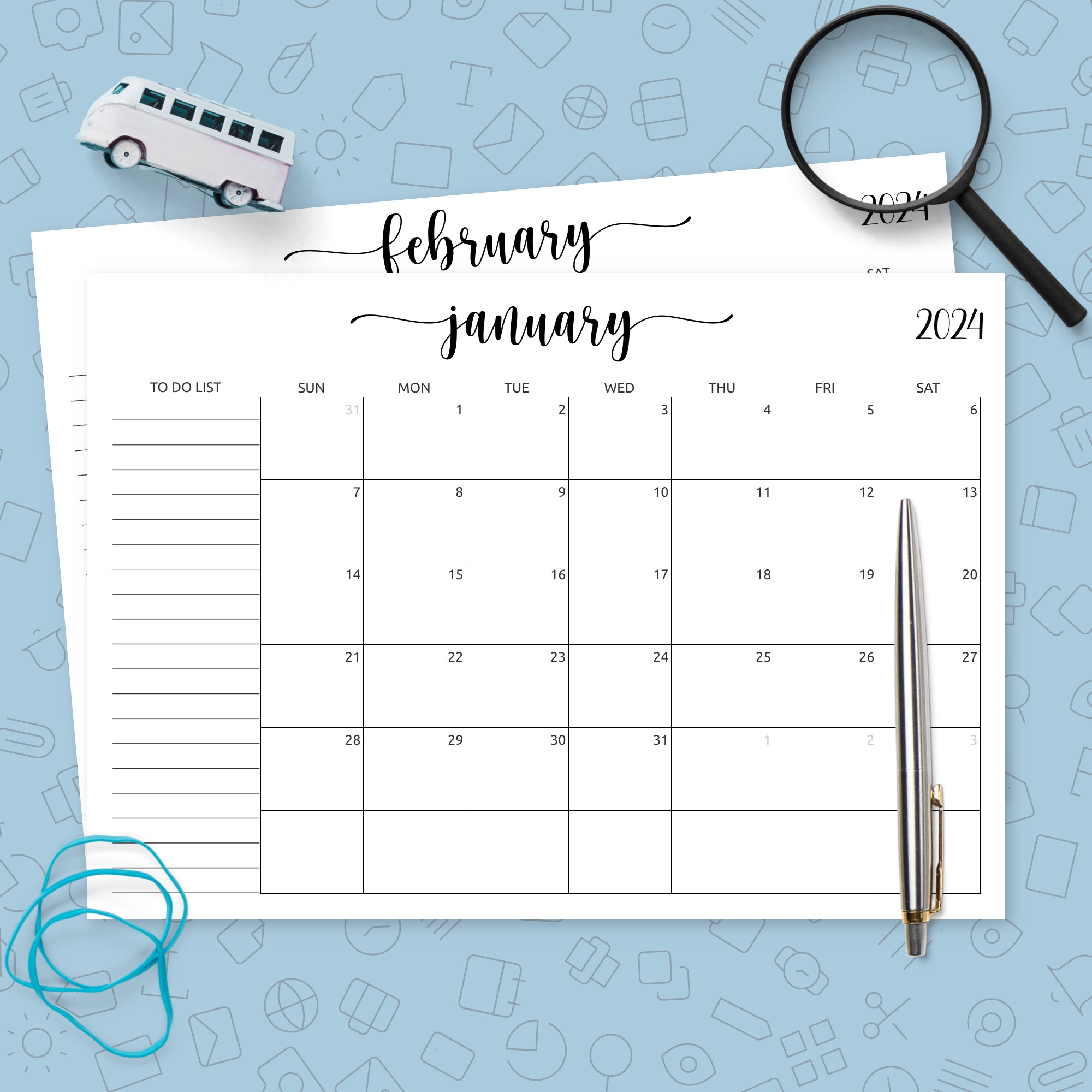 Monthly Calendar with ToDo List Template Printable PDF