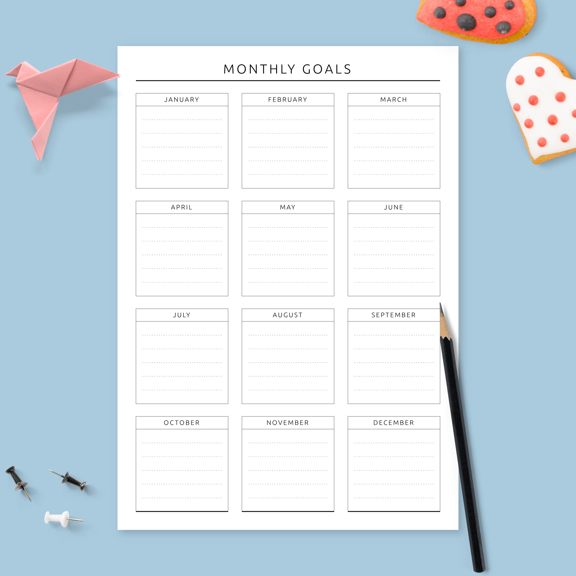 Monthly Goals Calendar Template Printable PDF
