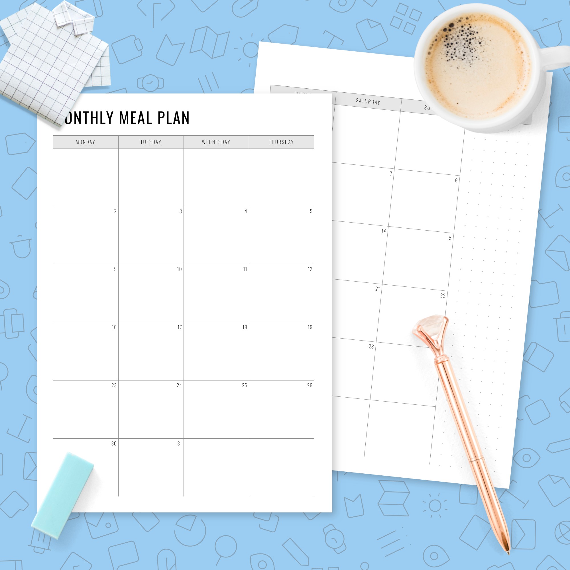 Monthly Menu Planner Template - Printable PDF