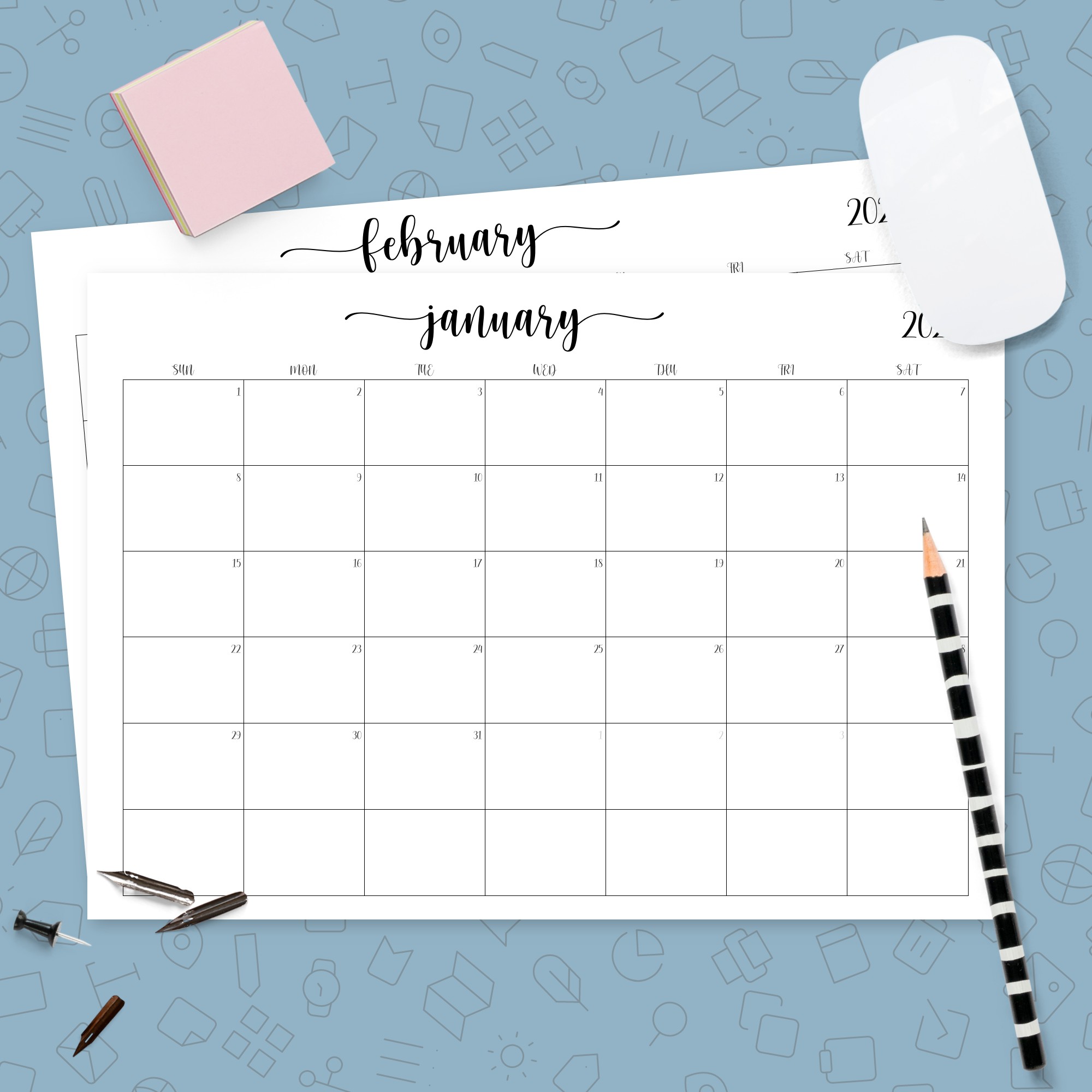Original Monthly Calendar Template - Printable PDF