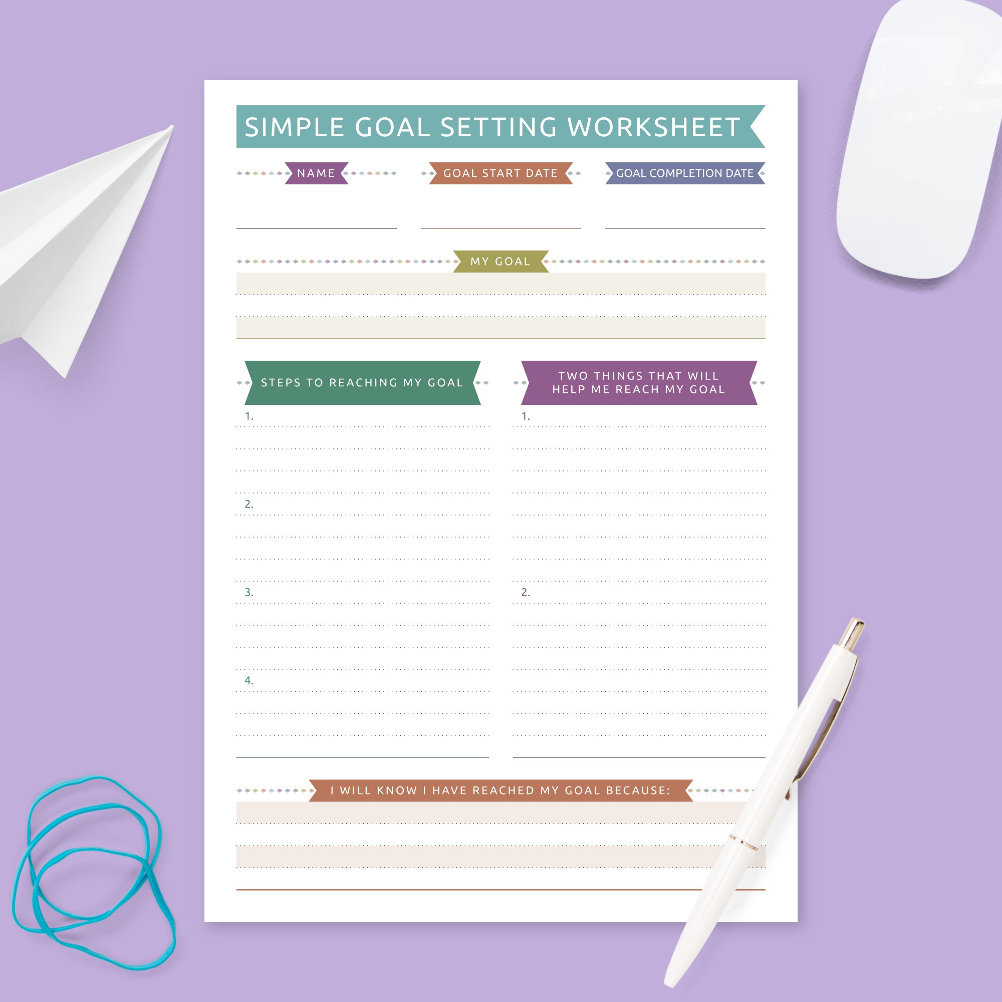 Personal Goal Planning - Colored Design Template - Printable PDF