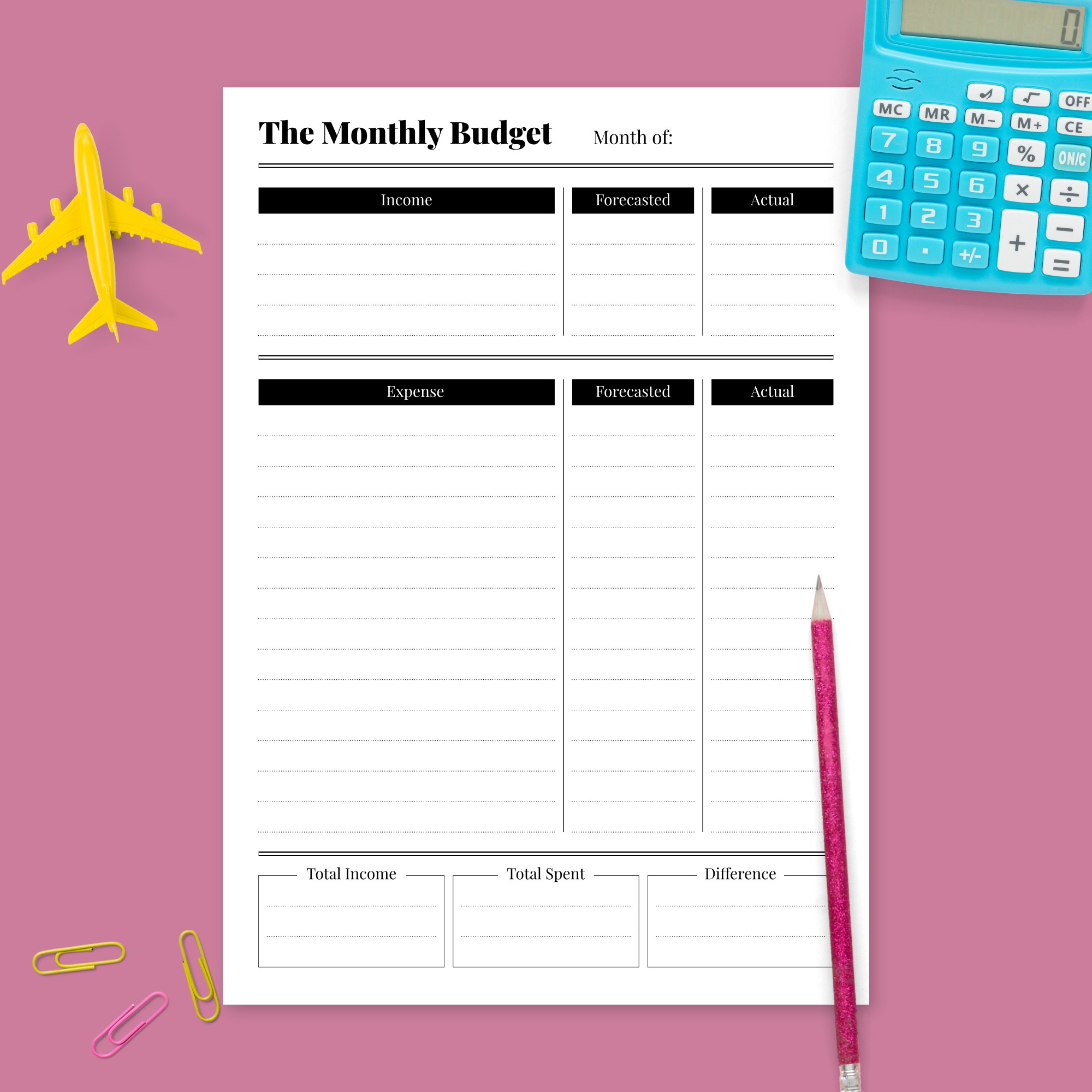 Personal Monthly Budget Planner Template - Printable PDF