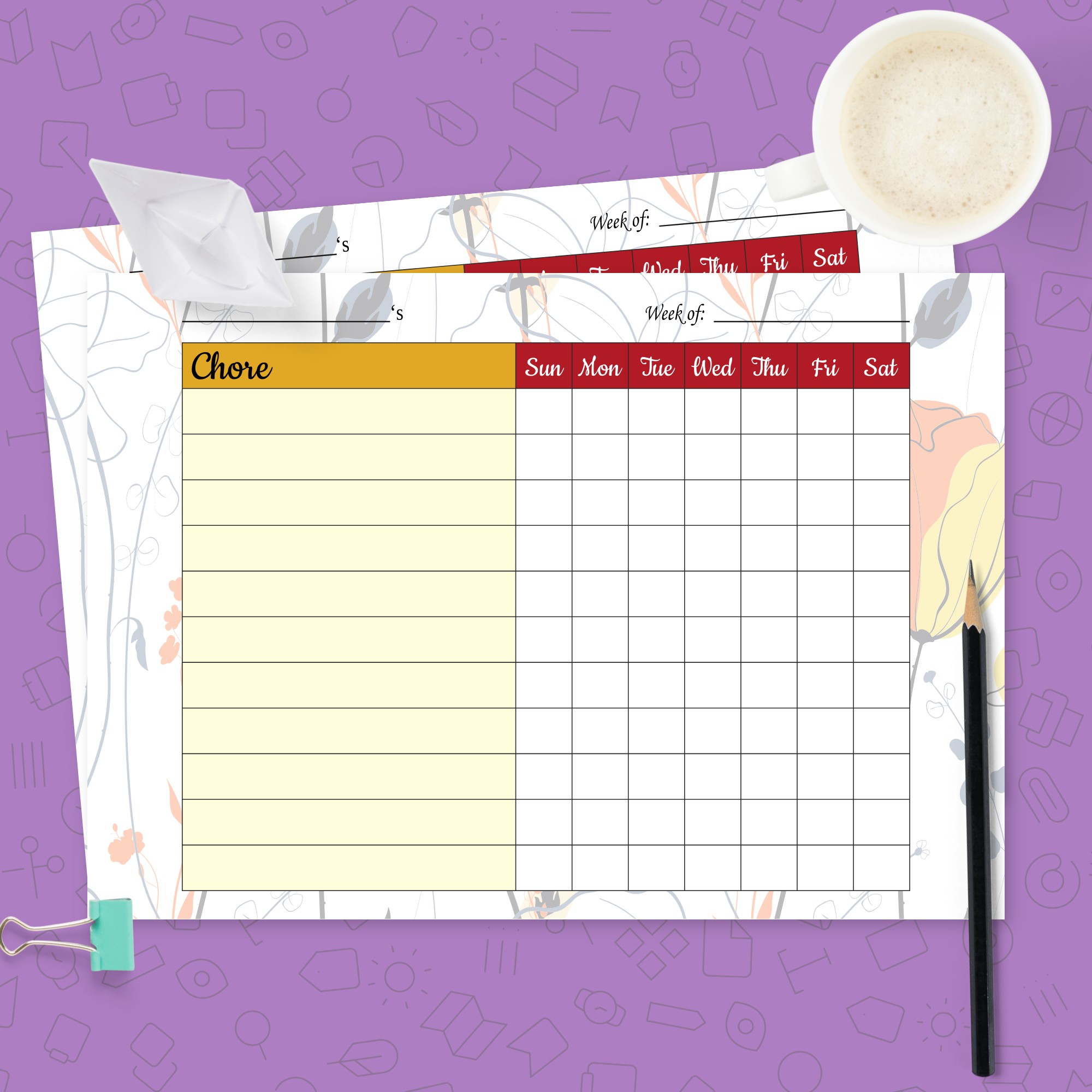 personal weekly chore chart template template printable pdf